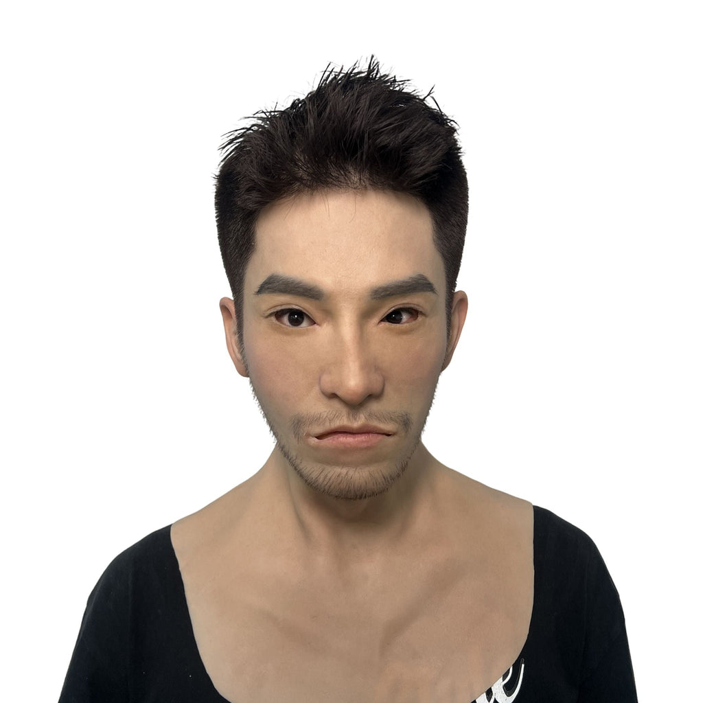 Ultra Realistic Asian Male Silicone Mask Full Head – Serious Expression Disguise Mask for Cosplay, Film & Prank