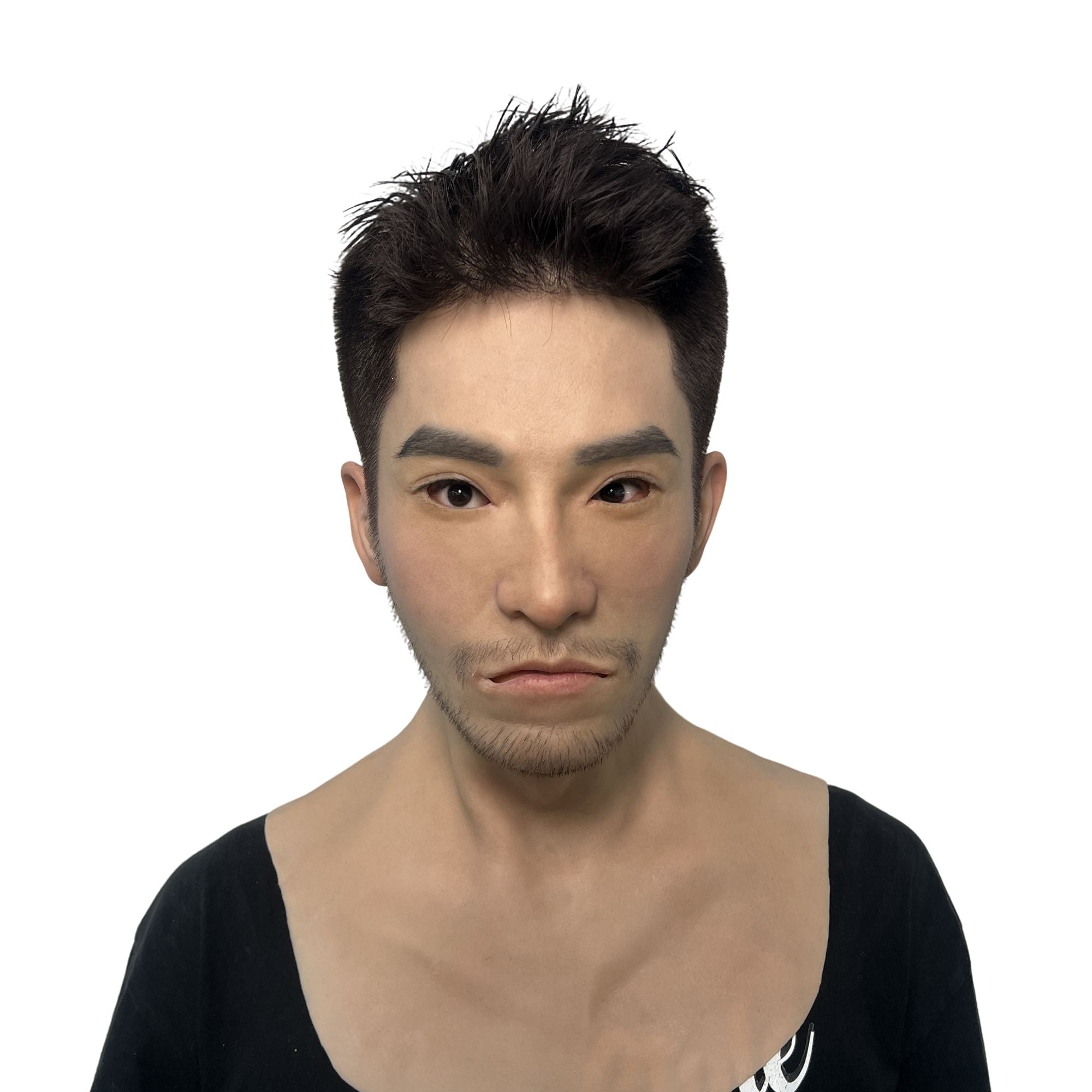 Ultra Realistic Asian Male Silicone Mask Full Head – Serious Expression Disguise Mask for Cosplay, Film & Prank