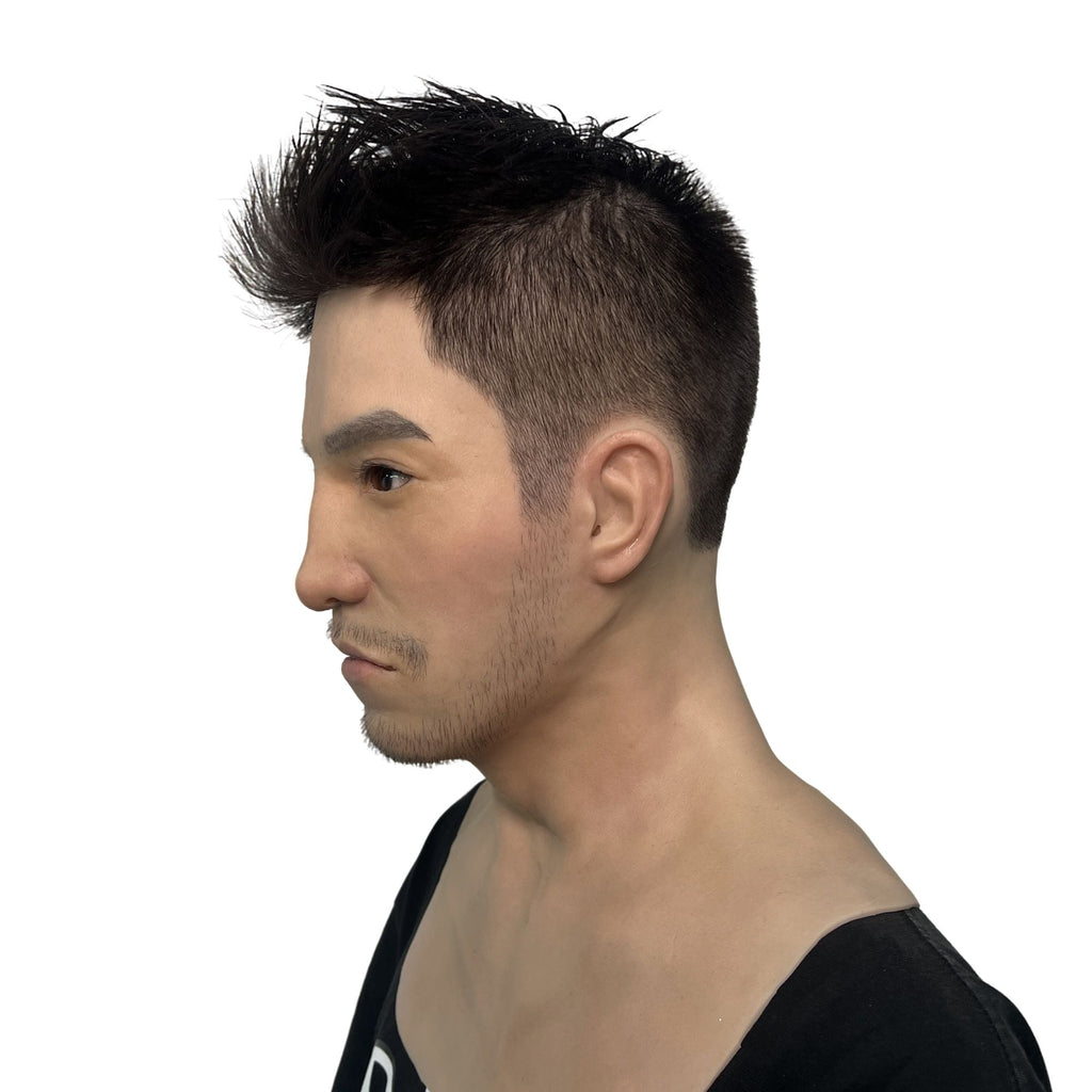 Ultra Realistic Asian Male Silicone Mask Full Head – Serious Expression Disguise Mask for Cosplay, Film & Prank