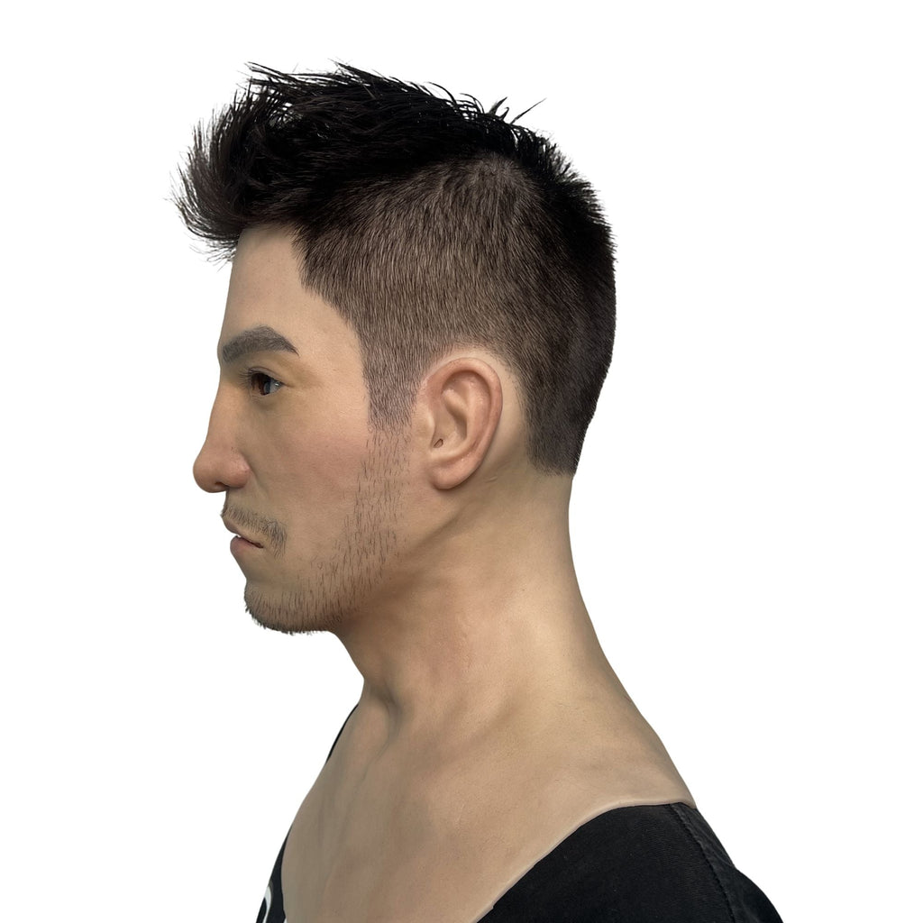 Ultra Realistic Asian Male Silicone Mask Full Head – Serious Expression Disguise Mask for Cosplay, Film & Prank