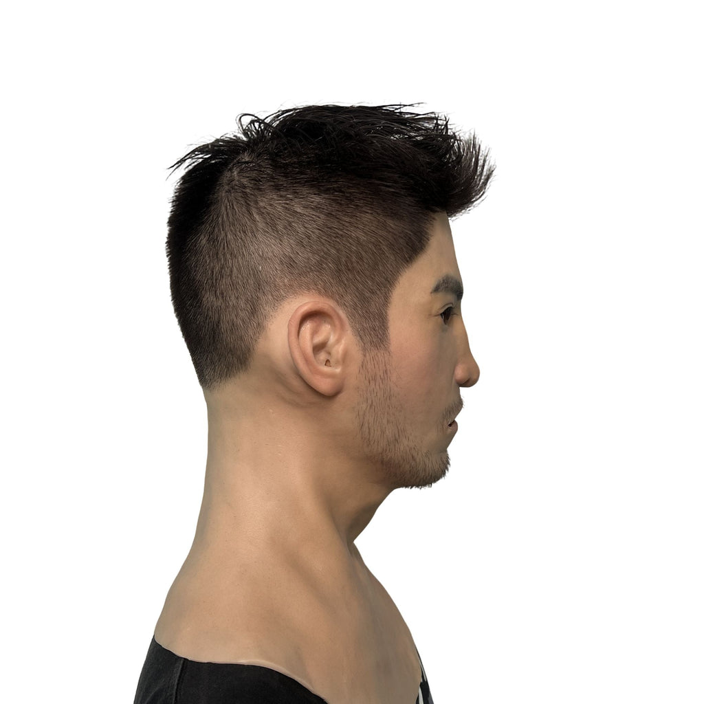 Ultra Realistic Asian Male Silicone Mask Full Head – Serious Expression Disguise Mask for Cosplay, Film & Prank