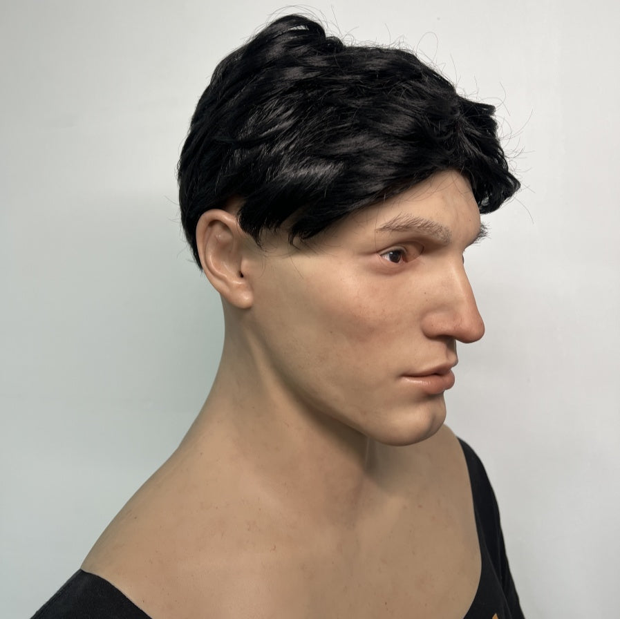 Ultra Realistic Caucasian Male Silicone Mask Full Head – Cold Expression Model Face Mask for Disguise, Film & Cosplay