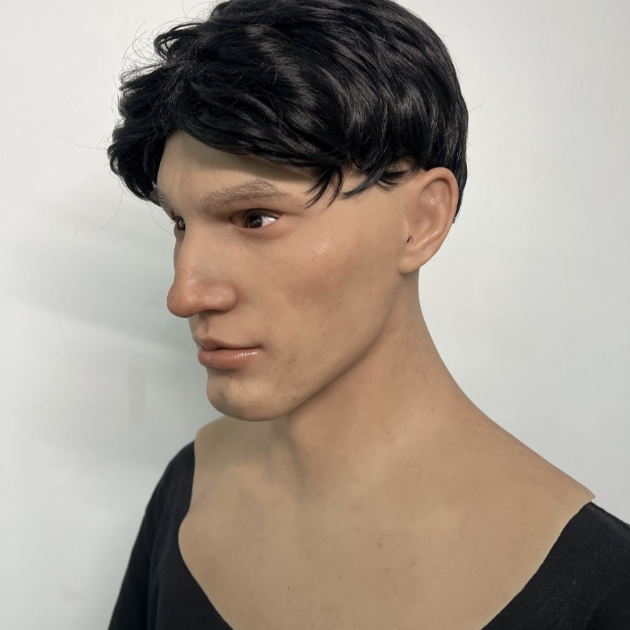 Ultra Realistic Caucasian Male Silicone Mask Full Head – Cold Expression Model Face Mask for Disguise, Film & Cosplay