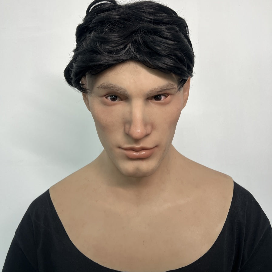 Ultra Realistic Caucasian Male Silicone Mask Full Head – Cold Expression Model Face Mask for Disguise, Film & Cosplay
