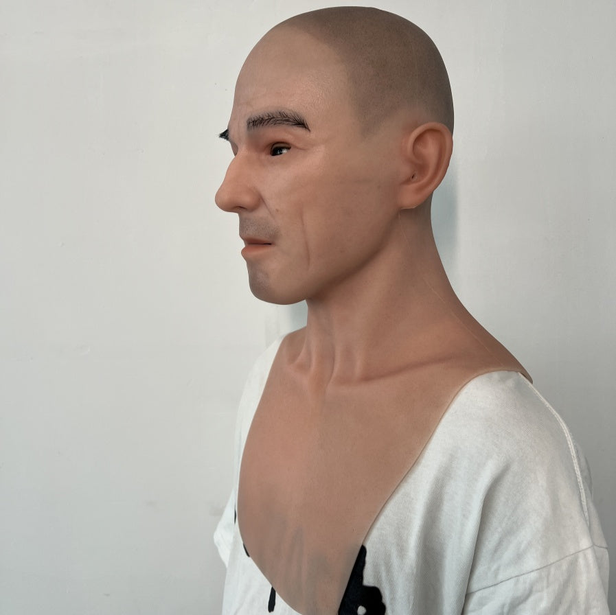 Ultra Realistic Bald Male Silicone Mask – Full Head Human Face Mask for Disguise, Film & Everyday Transformation