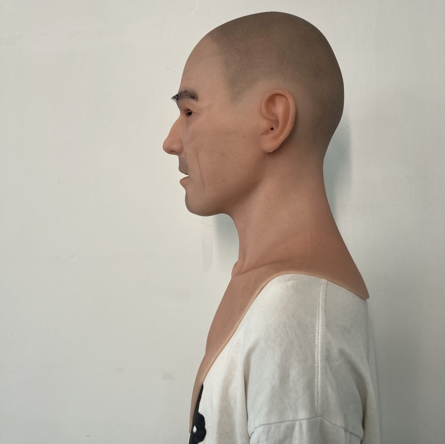 Ultra Realistic Bald Male Silicone Mask – Full Head Human Face Mask for Disguise, Film & Everyday Transformation