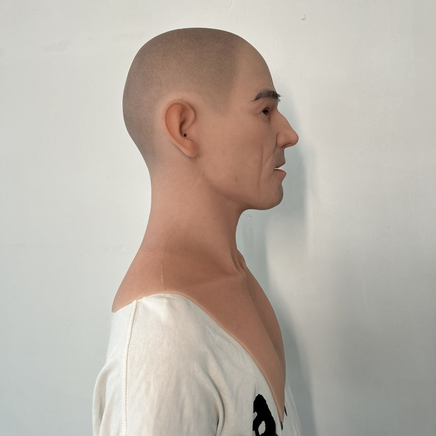 Ultra Realistic Bald Male Silicone Mask – Full Head Human Face Mask for Disguise, Film & Everyday Transformation