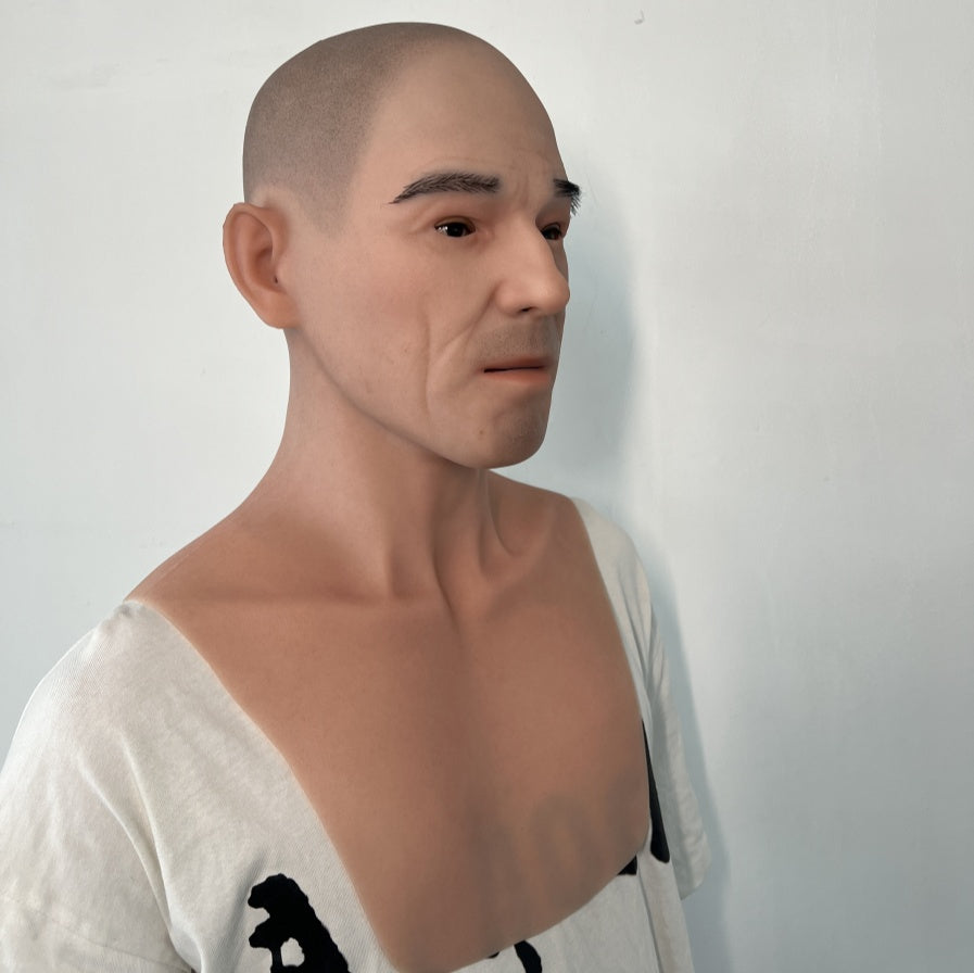 Ultra Realistic Bald Male Silicone Mask – Full Head Human Face Mask for Disguise, Film & Everyday Transformation