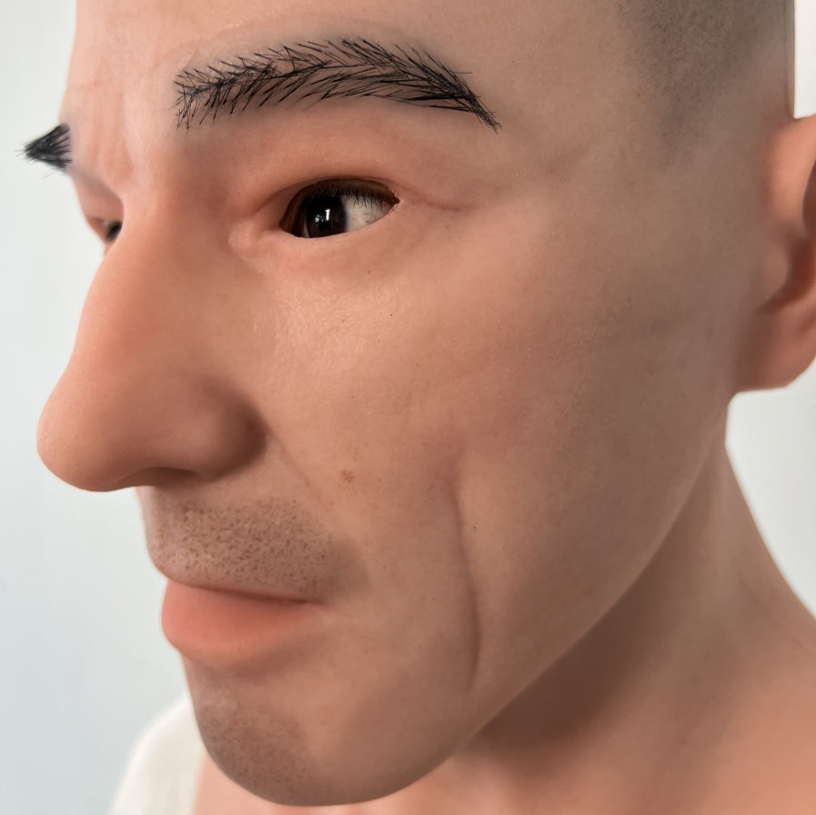 Ultra Realistic Bald Male Silicone Mask – Full Head Human Face Mask for Disguise, Film & Everyday Transformation