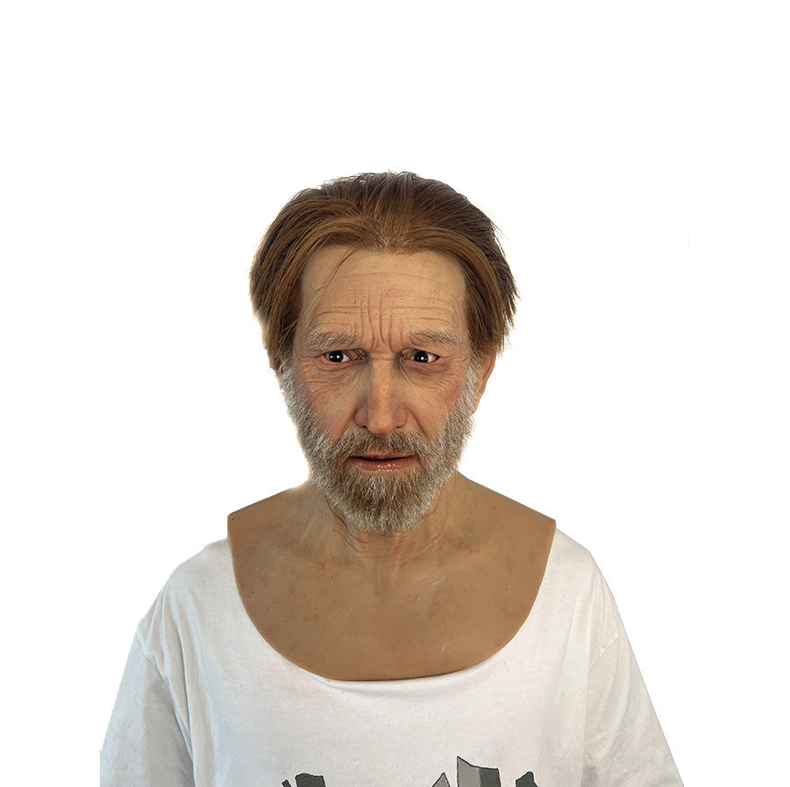 Ultra Realistic Elderly Man Silicone Mask with Hair – Full Head Old Man Disguise Mask for Film, Prank & Social Experiment
