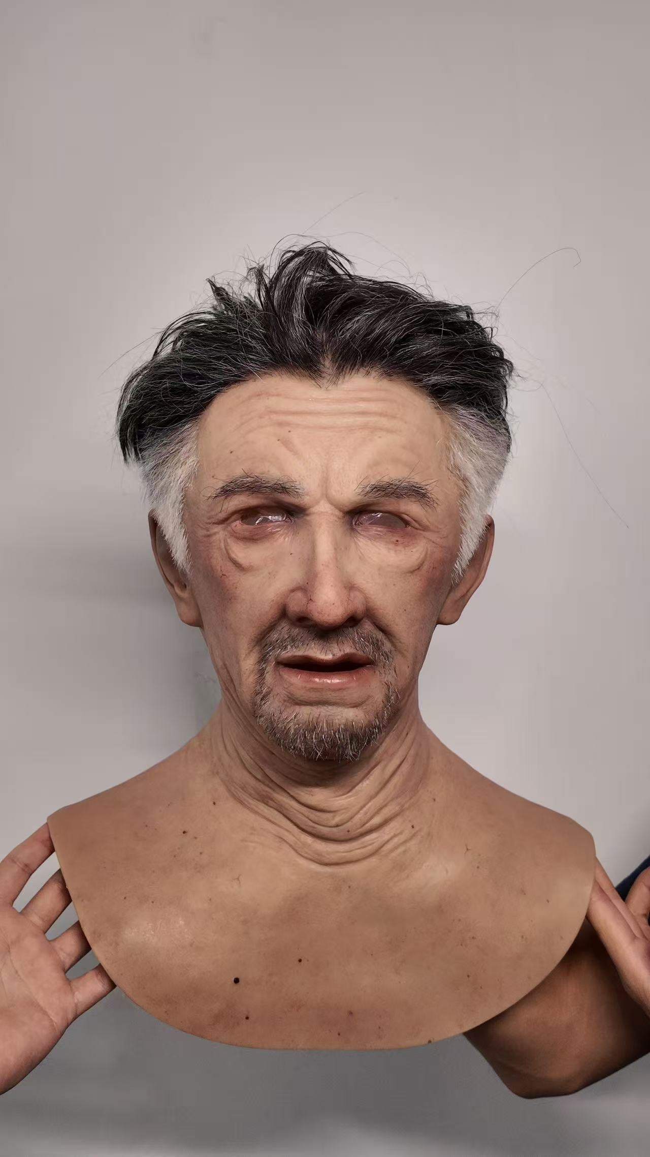 Hyper Realistic Old Man Silicone Mask with Hair – Movie Quality Aging Face Mask for Film, Prank & Disguise