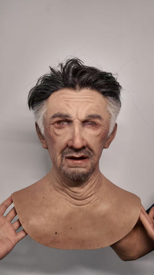 Hyper Realistic Old Man Silicone Mask with Hair – Movie Quality Aging Face Mask for Film, Prank & Disguise