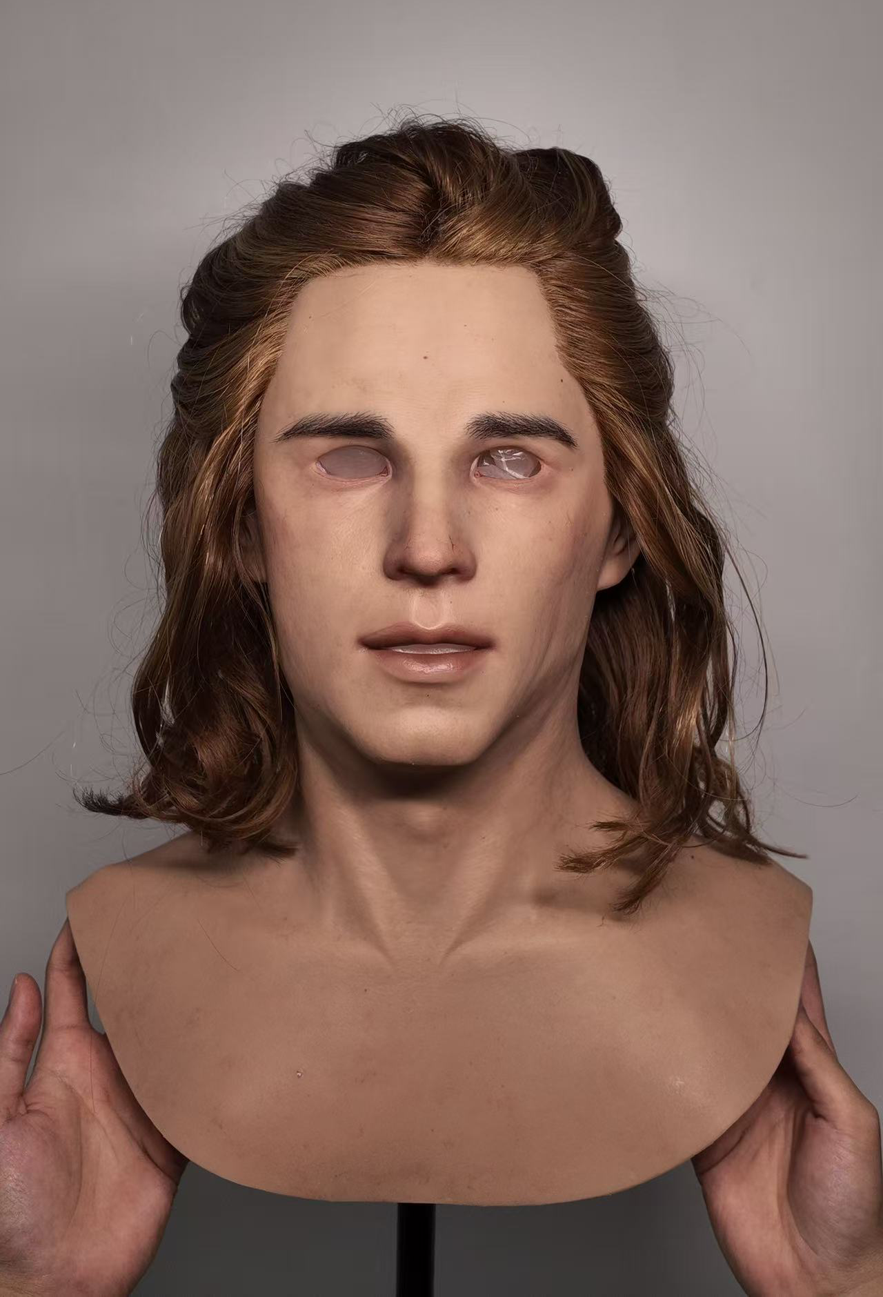 Ultra Realistic Silicone Mask Full Head – Long Hair Male Face Mask for Cosplay, Film & Character Transformation