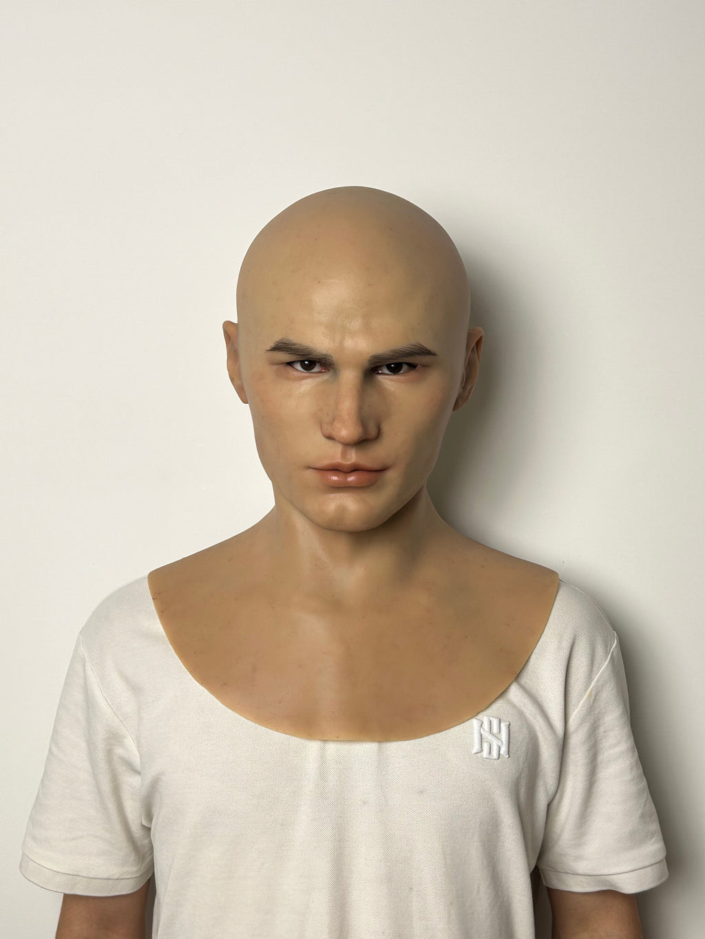 Ultra Realistic Bald Caucasian Male Silicone Mask Full Head – Cold Expression Disguise Mask for Film, Cosplay & Prank