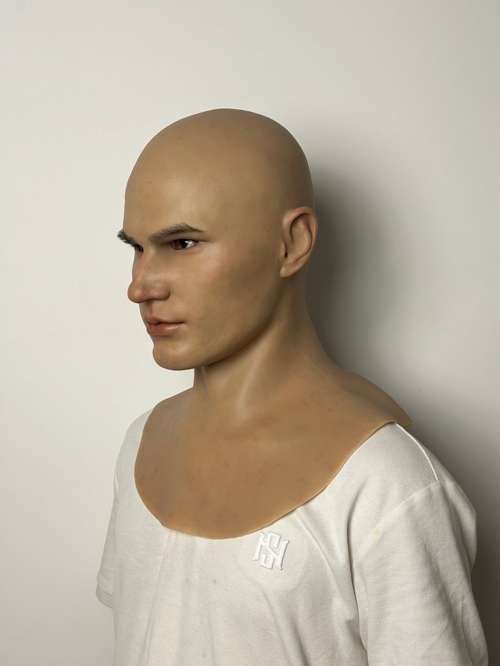 Ultra Realistic Bald Caucasian Male Silicone Mask Full Head – Cold Expression Disguise Mask for Film, Cosplay & Prank