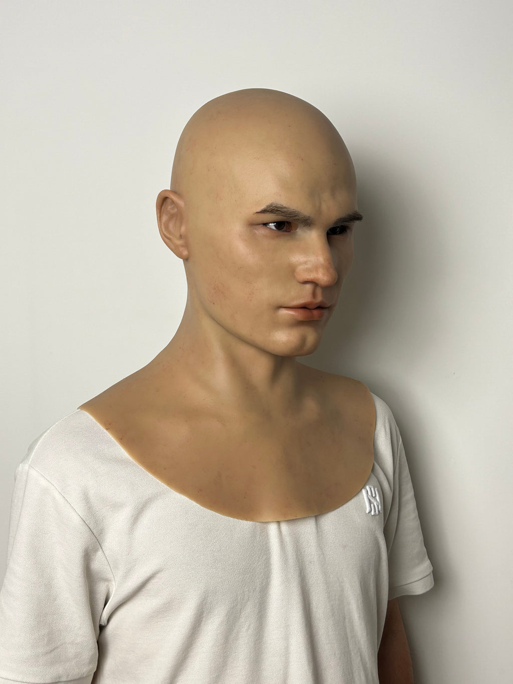 Ultra Realistic Bald Caucasian Male Silicone Mask Full Head – Cold Expression Disguise Mask for Film, Cosplay & Prank