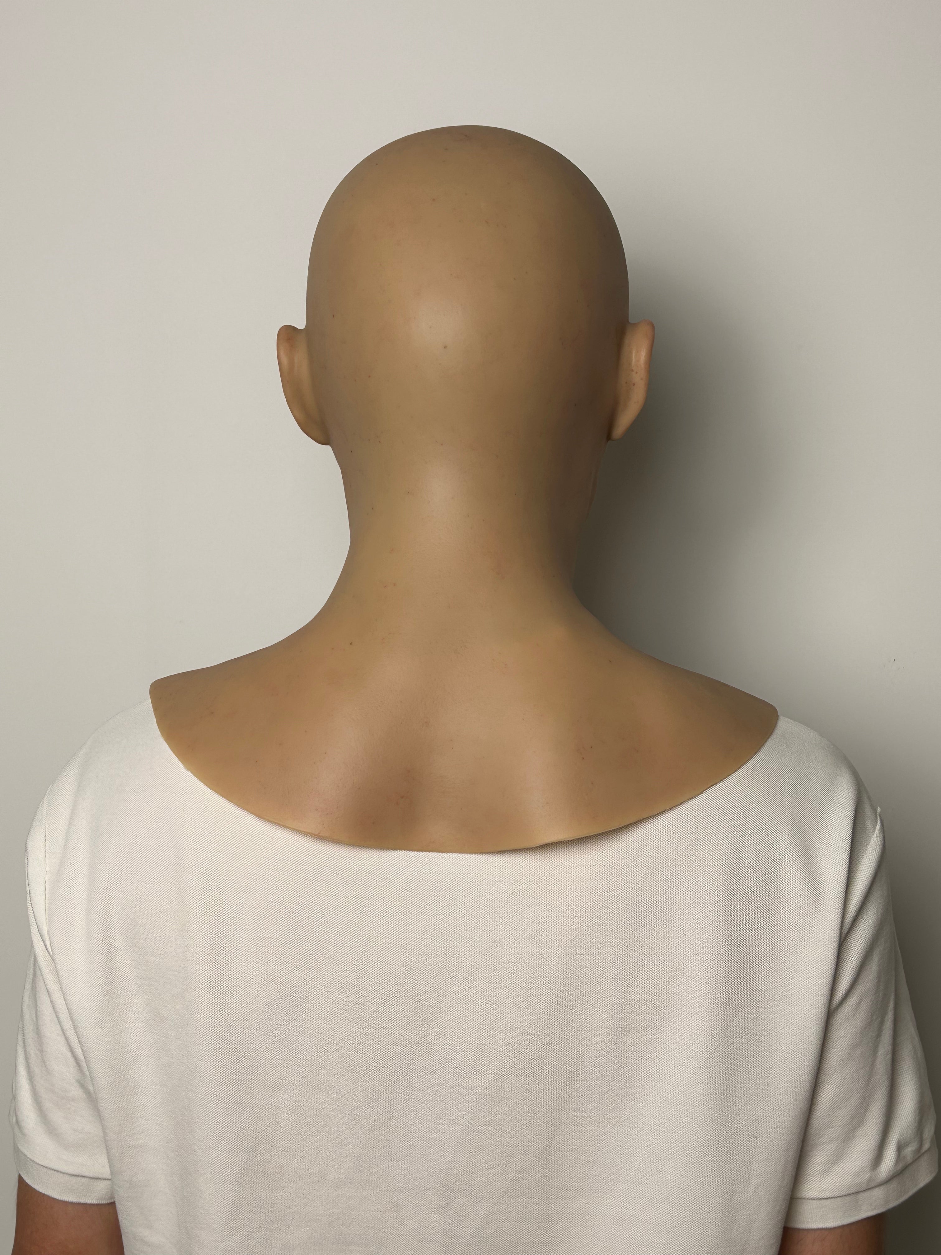 Ultra Realistic Bald Caucasian Male Silicone Mask Full Head – Cold Expression Disguise Mask for Film, Cosplay & Prank
