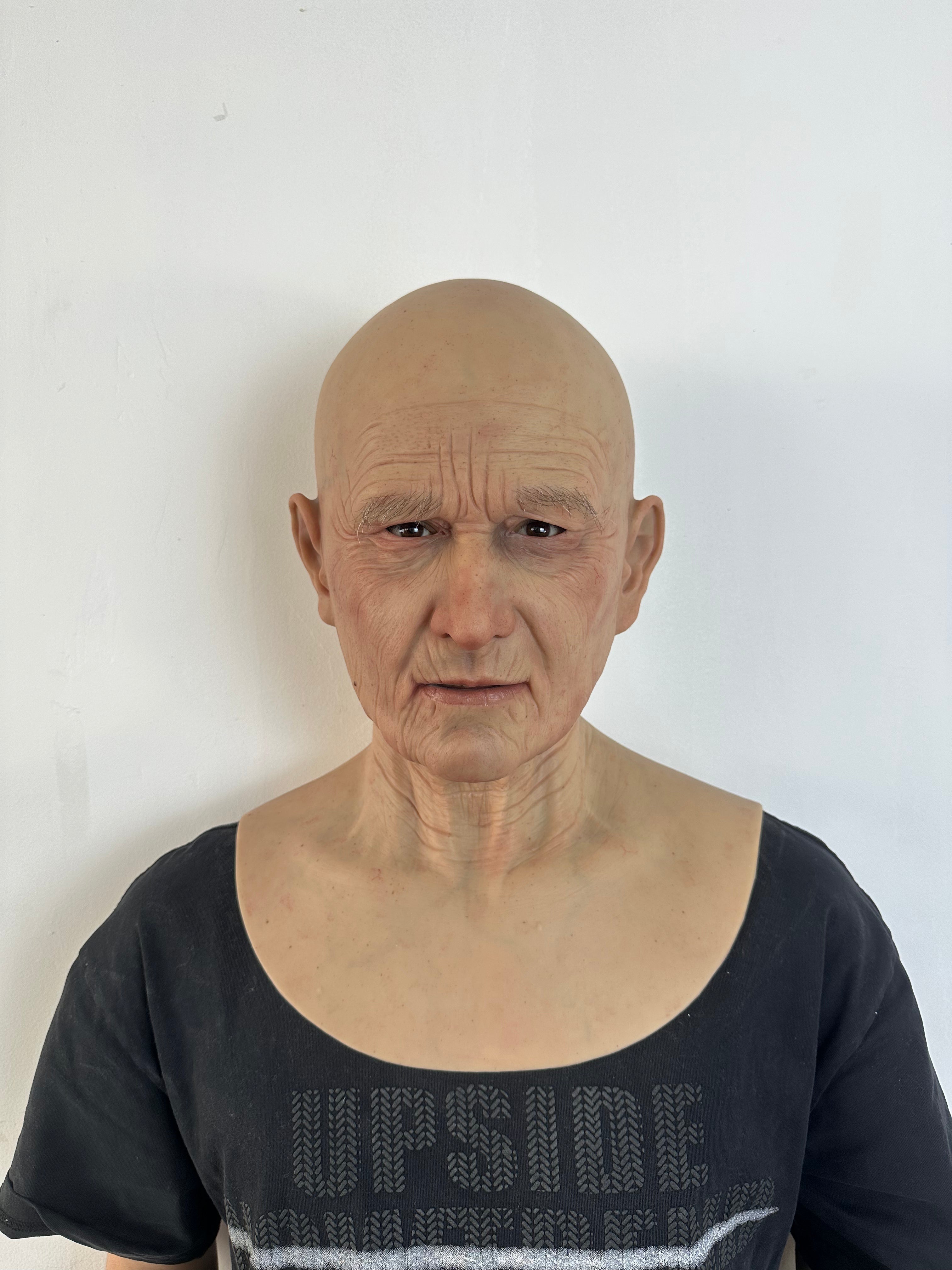 Ultra Realistic Elderly Man Silicone Mask – Full Head Old Person Disguise Mask for Film, Prank & Social Experiment