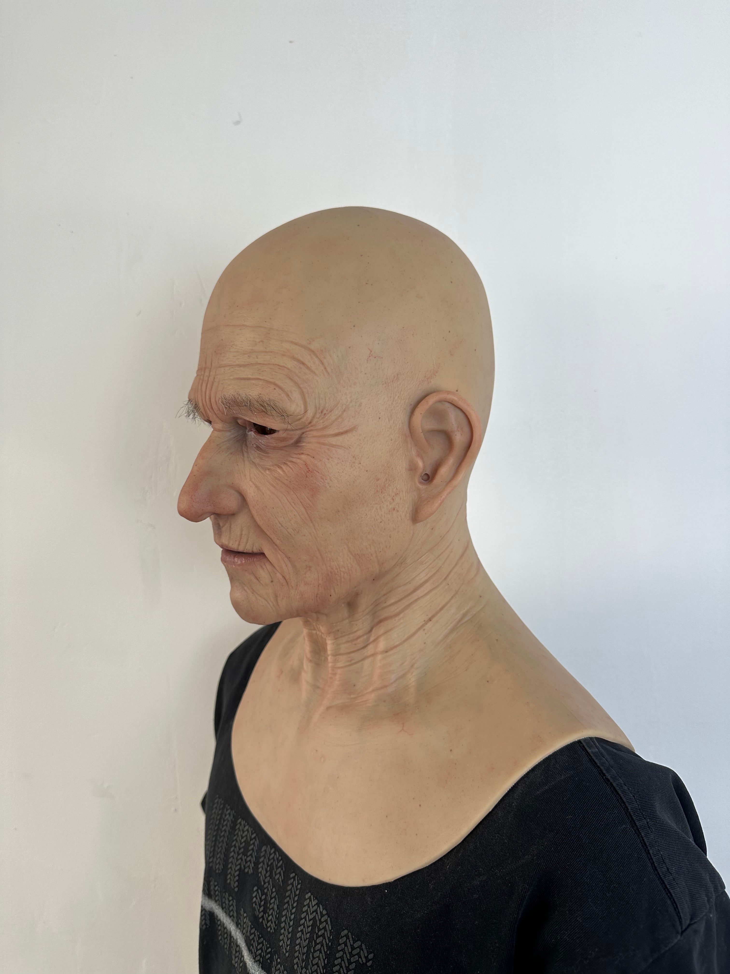 Ultra Realistic Elderly Man Silicone Mask – Full Head Old Person Disguise Mask for Film, Prank & Social Experiment