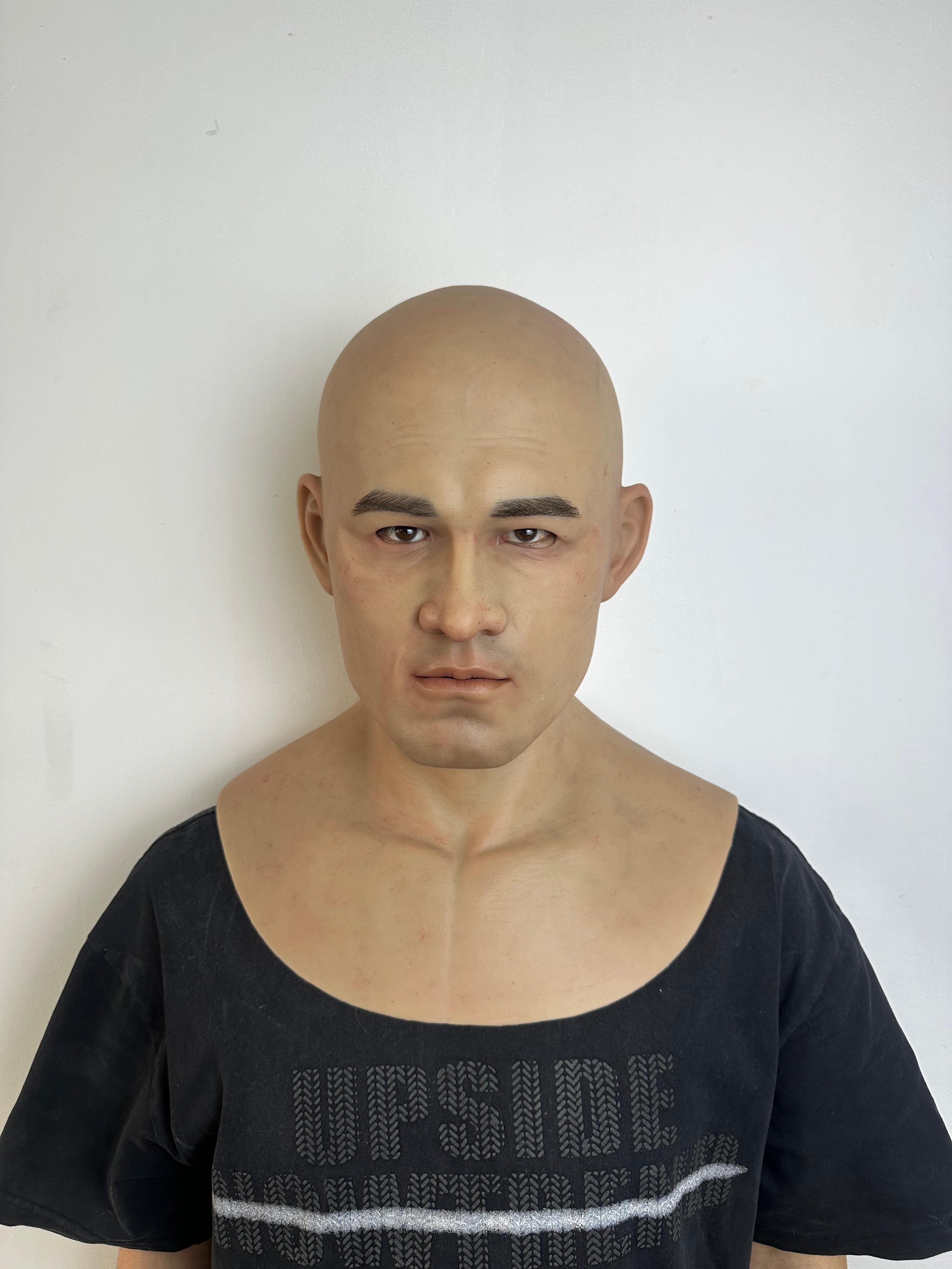 Ultra Realistic Bald Asian Male Silicone Mask Full Head – Strong Face Cosplay Disguise Mask