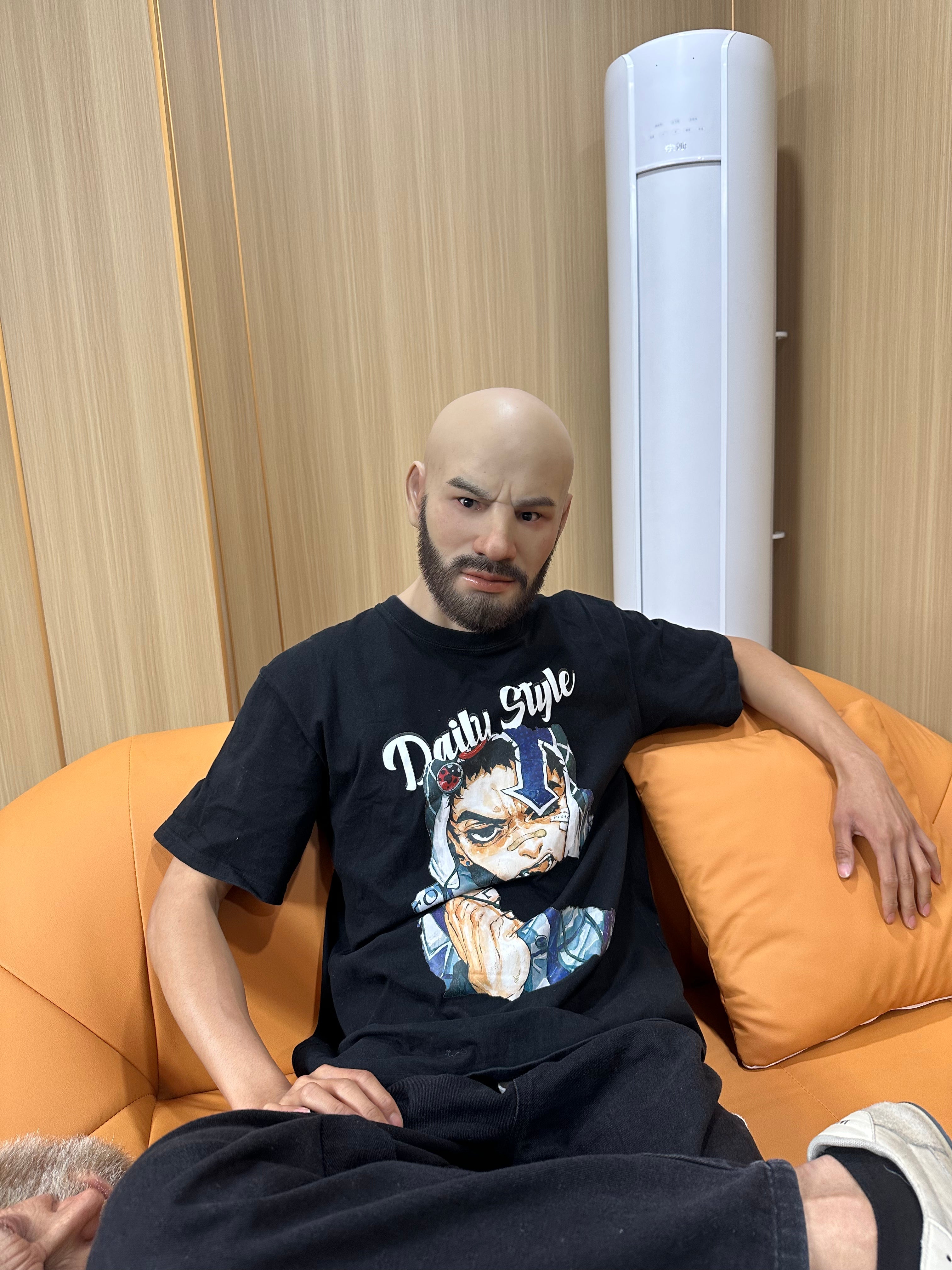 Ultra Realistic Bald Male Silicone Mask with Beard – Full Head Human Disguise Mask for Real-Life Transformation & Social Experiments