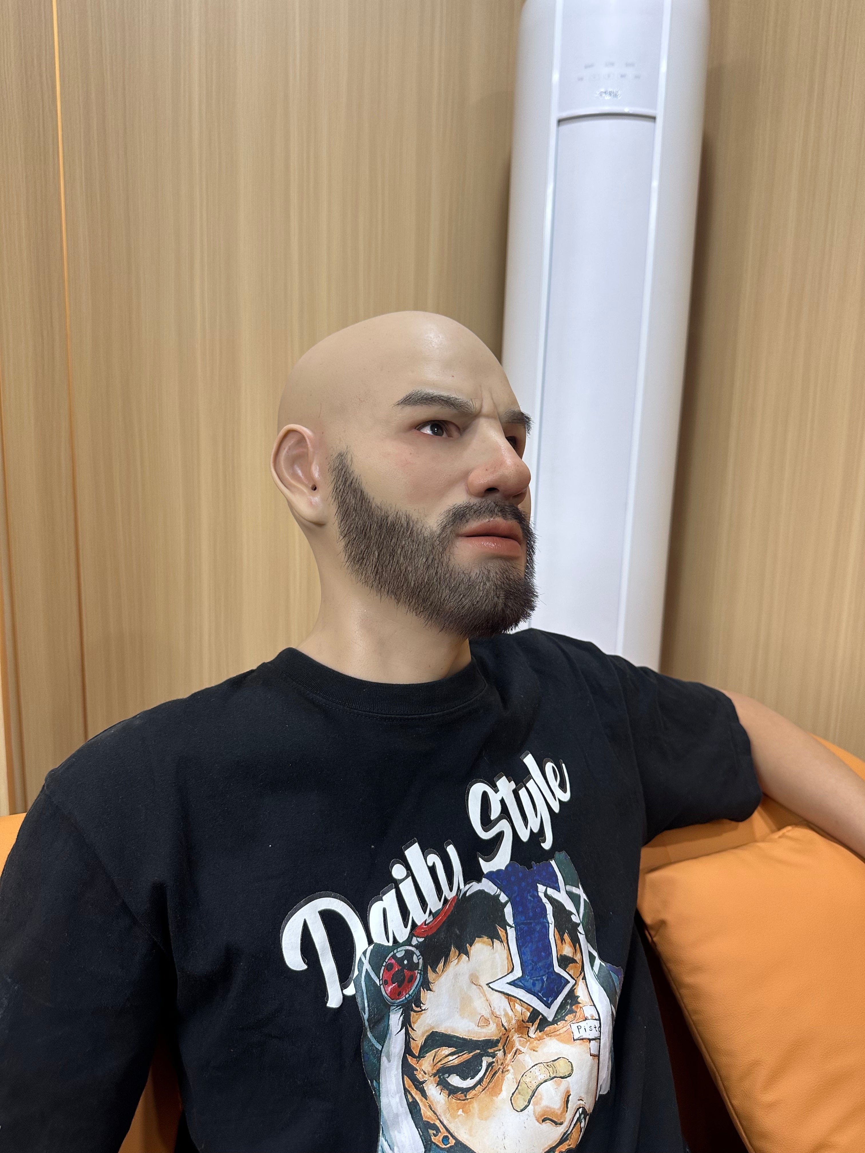 Ultra Realistic Bald Male Silicone Mask with Beard – Full Head Human Disguise Mask for Real-Life Transformation & Social Experiments