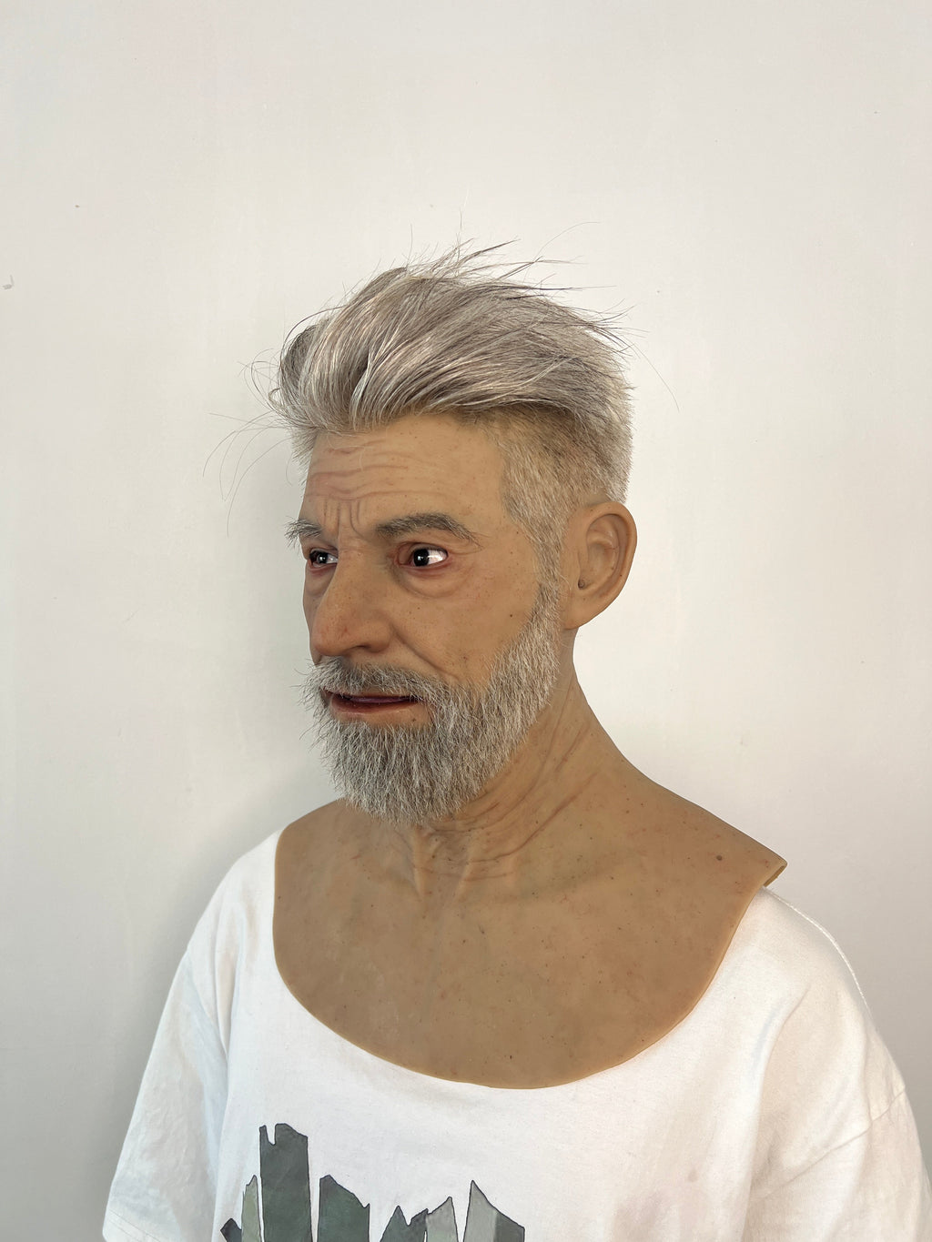Ultra Realistic Elderly Man Silicone Mask with Hair – Full Head Old Man Disguise Mask for Film, Cosplay & Prank