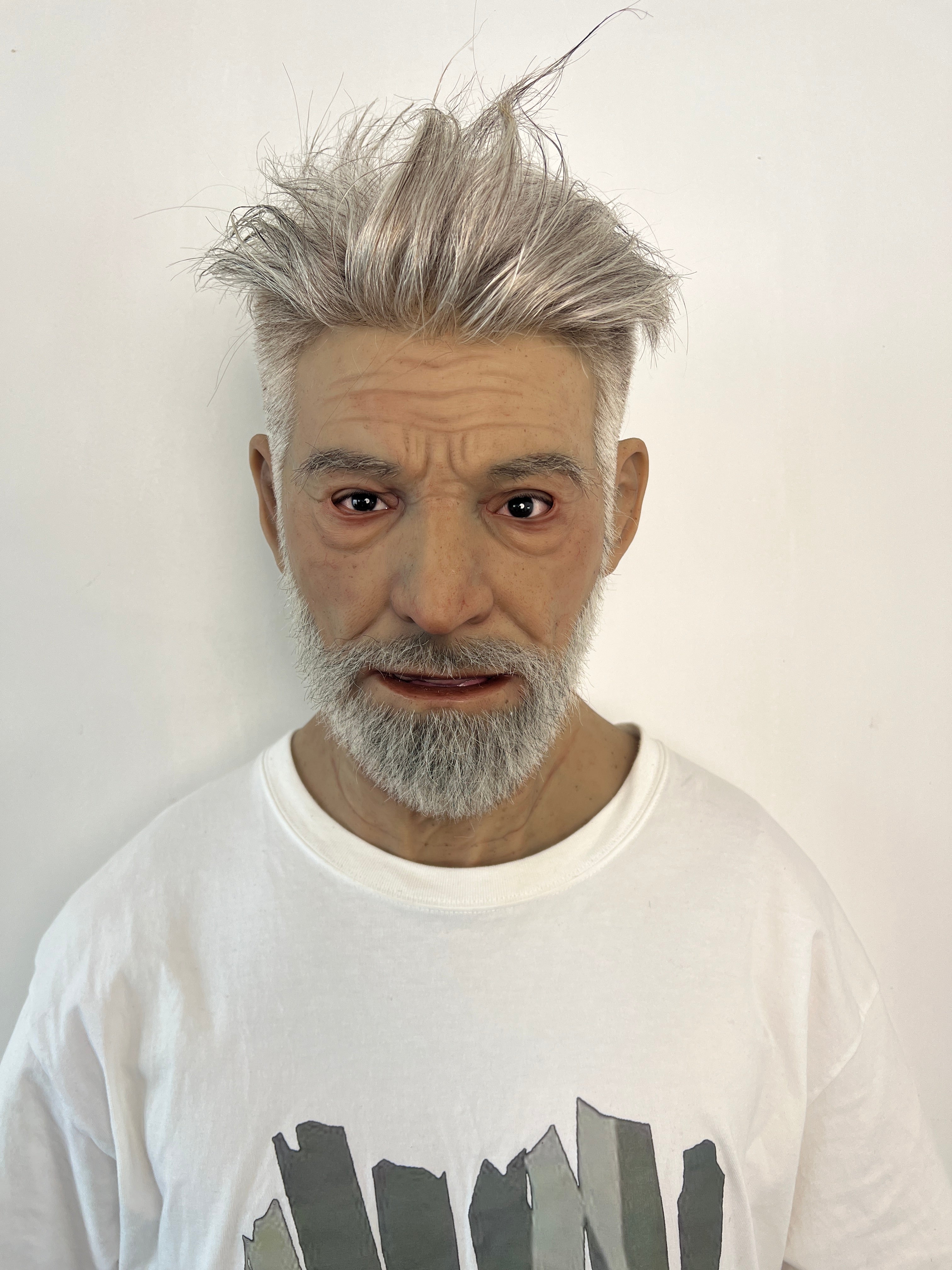 Ultra Realistic Elderly Man Silicone Mask with Hair – Full Head Old Man Disguise Mask for Film, Cosplay & Prank