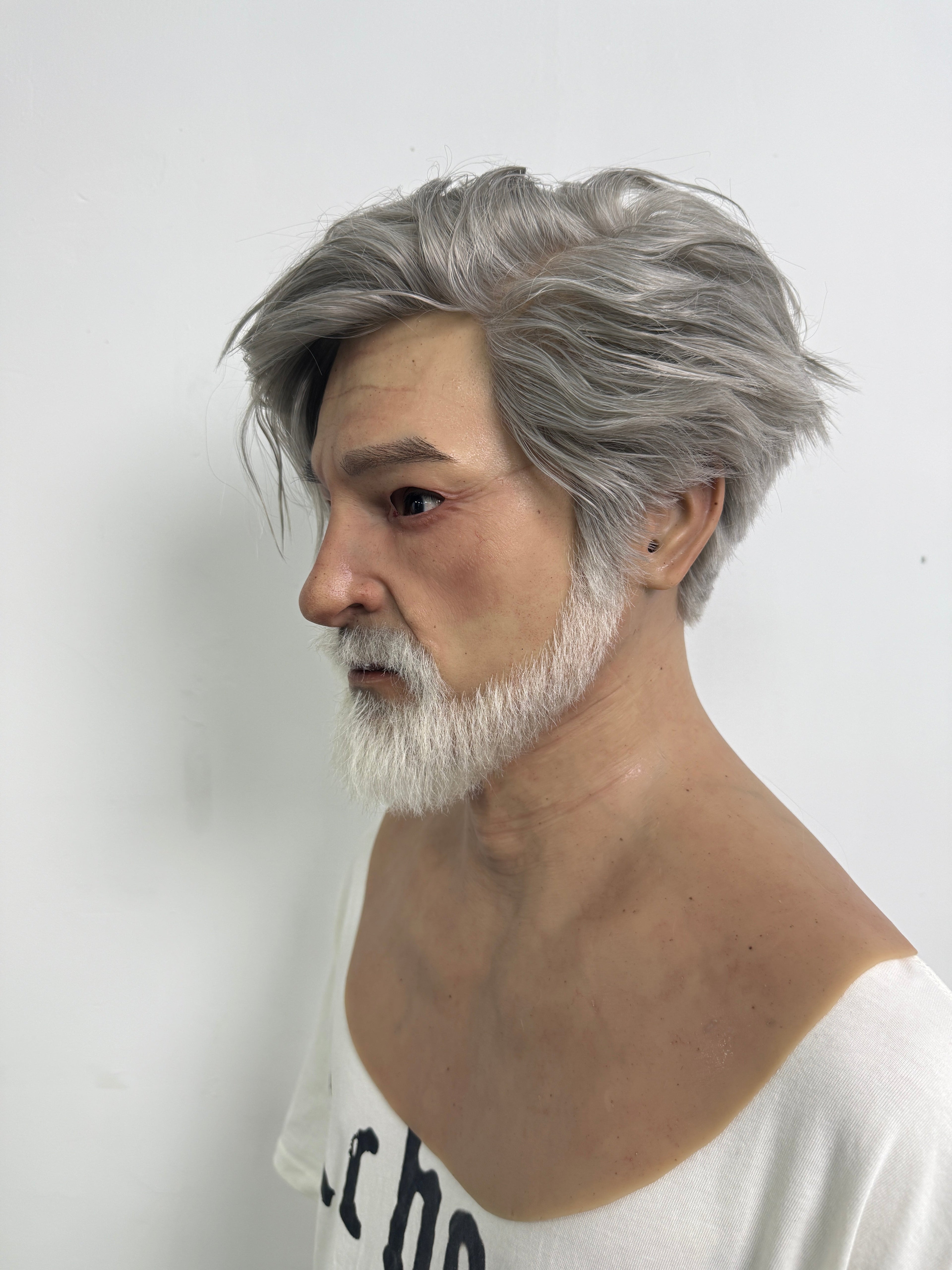 Ultra Realistic Old Man Silicone Mask Full Head with Beard for Cosplay & Film