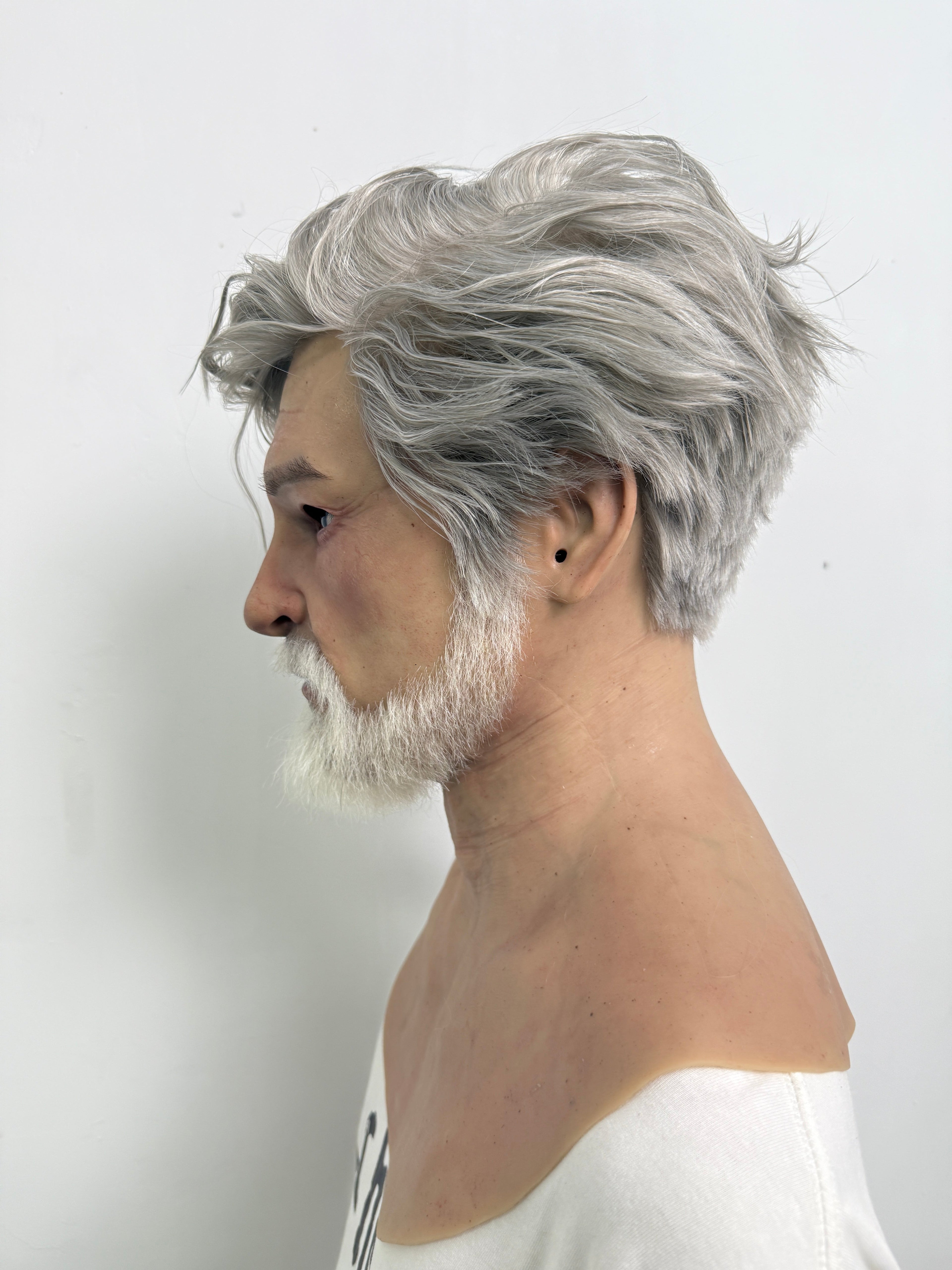 Ultra Realistic Old Man Silicone Mask Full Head with Beard for Cosplay & Film