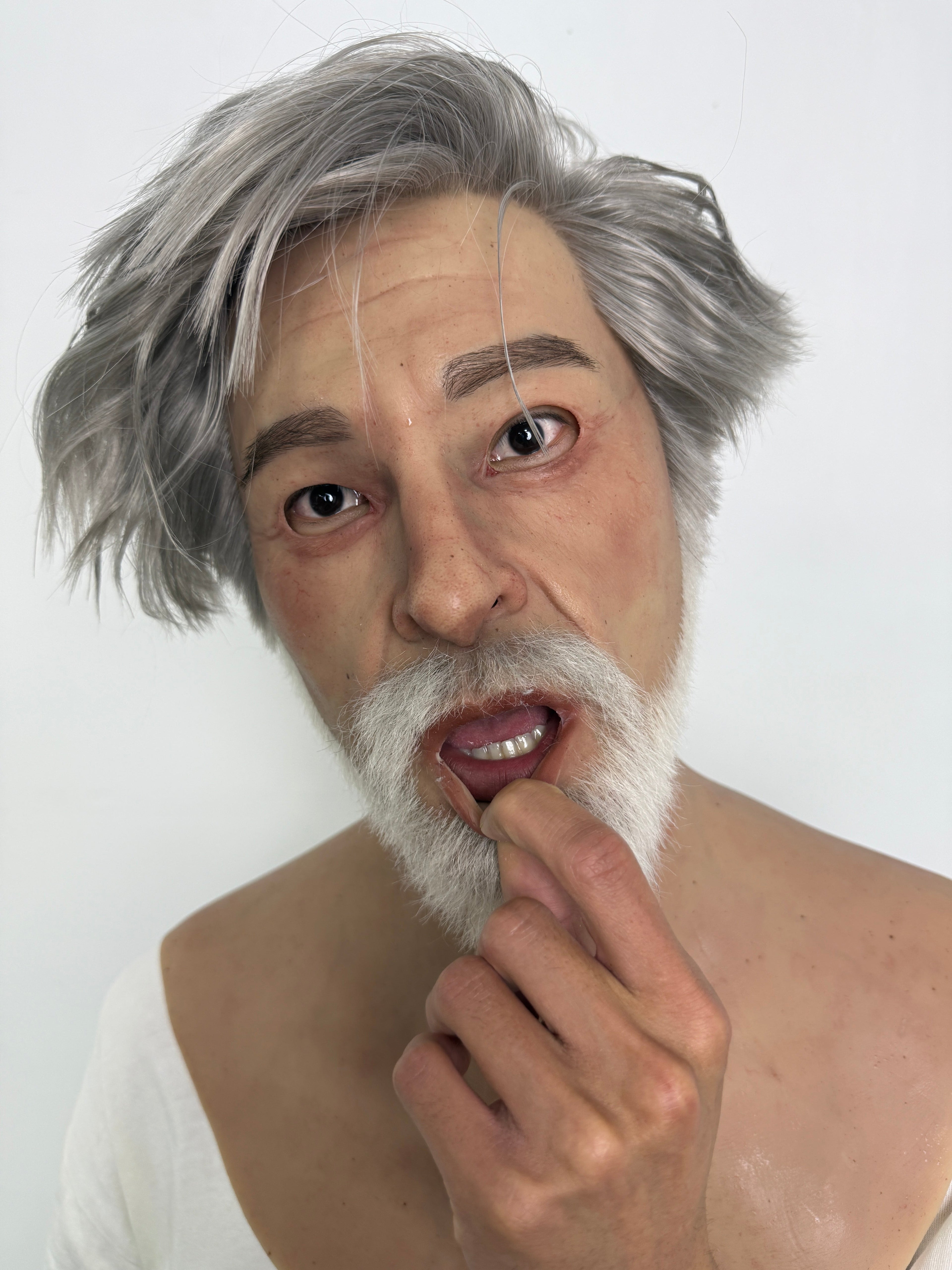 Ultra Realistic Old Man Silicone Mask Full Head with Beard for Cosplay & Film
