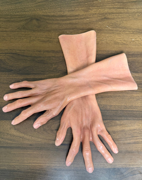 Hyper Realistic Silicone Hands with Forearm – Ultra Lifelike Wearable Hands for Full Disguise & Mask Matching
