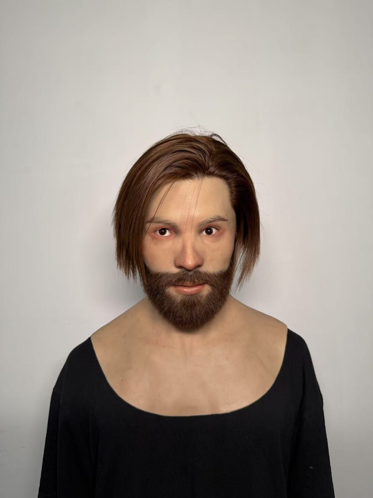 Ultra Realistic Silicone Mask with Hair & Beard – Full Head Male Disguise Mask for Film, Prank & Cosplay