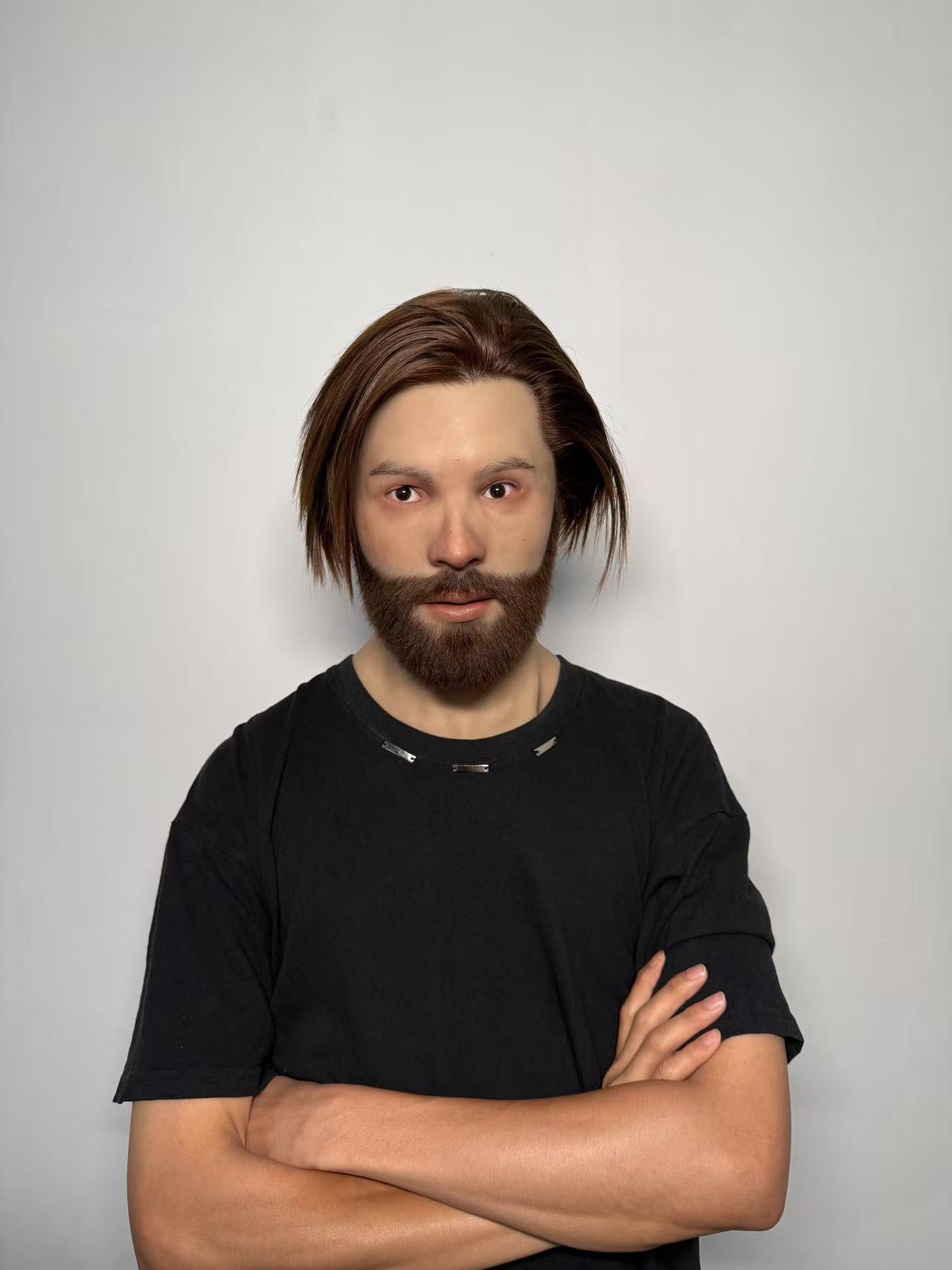 Ultra Realistic Silicone Mask with Hair & Beard – Full Head Male Disguise Mask for Film, Prank & Cosplay