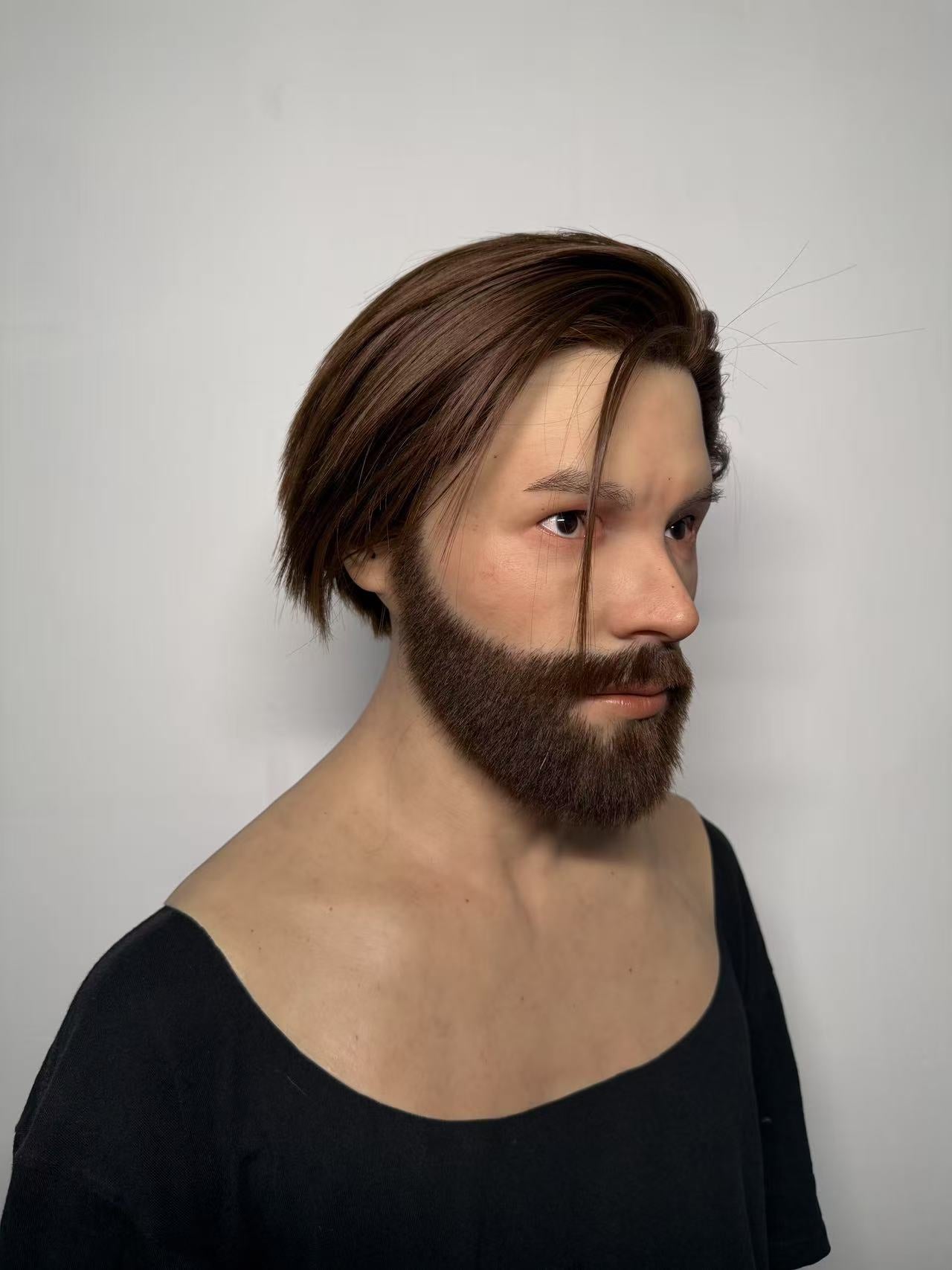 Ultra Realistic Silicone Mask with Hair & Beard – Full Head Male Disguise Mask for Film, Prank & Cosplay
