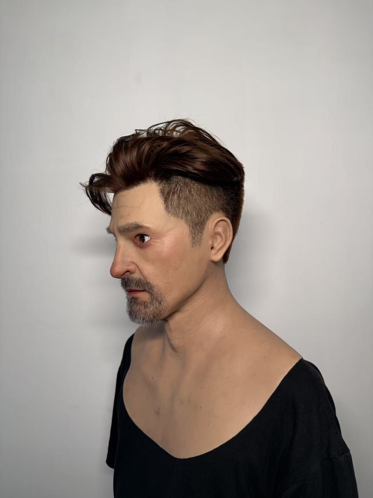 Ultra Realistic Male Silicone Mask Full Head – Hyper Real Middle-Aged Man Mask with Hair & Beard for Film, Cosplay & Disguise