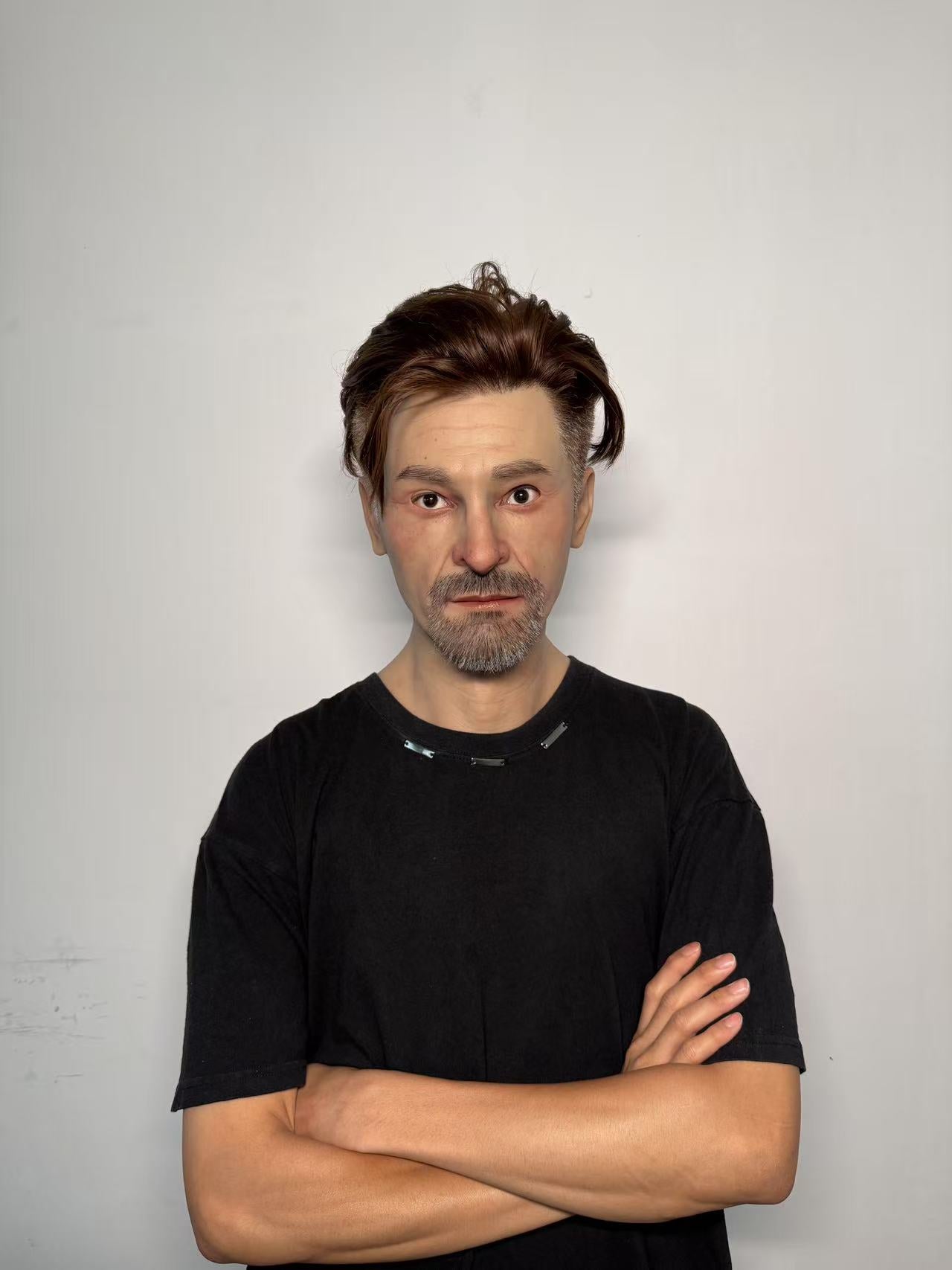 Ultra Realistic Male Silicone Mask Full Head – Hyper Real Middle-Aged Man Mask with Hair & Beard for Film, Cosplay & Disguise