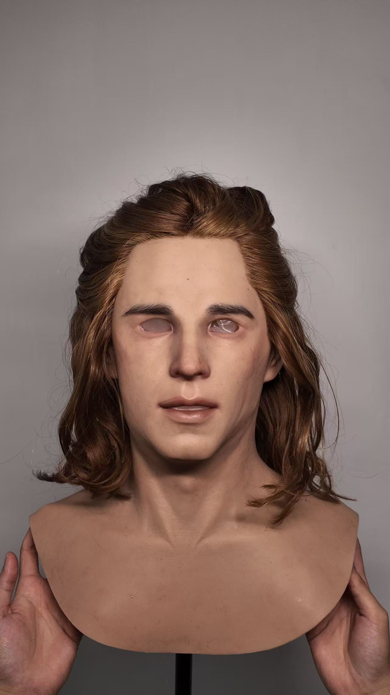 Ultra Realistic Silicone Mask Full Head – Long Hair Male Face Mask for Cosplay, Film & Character Transformation