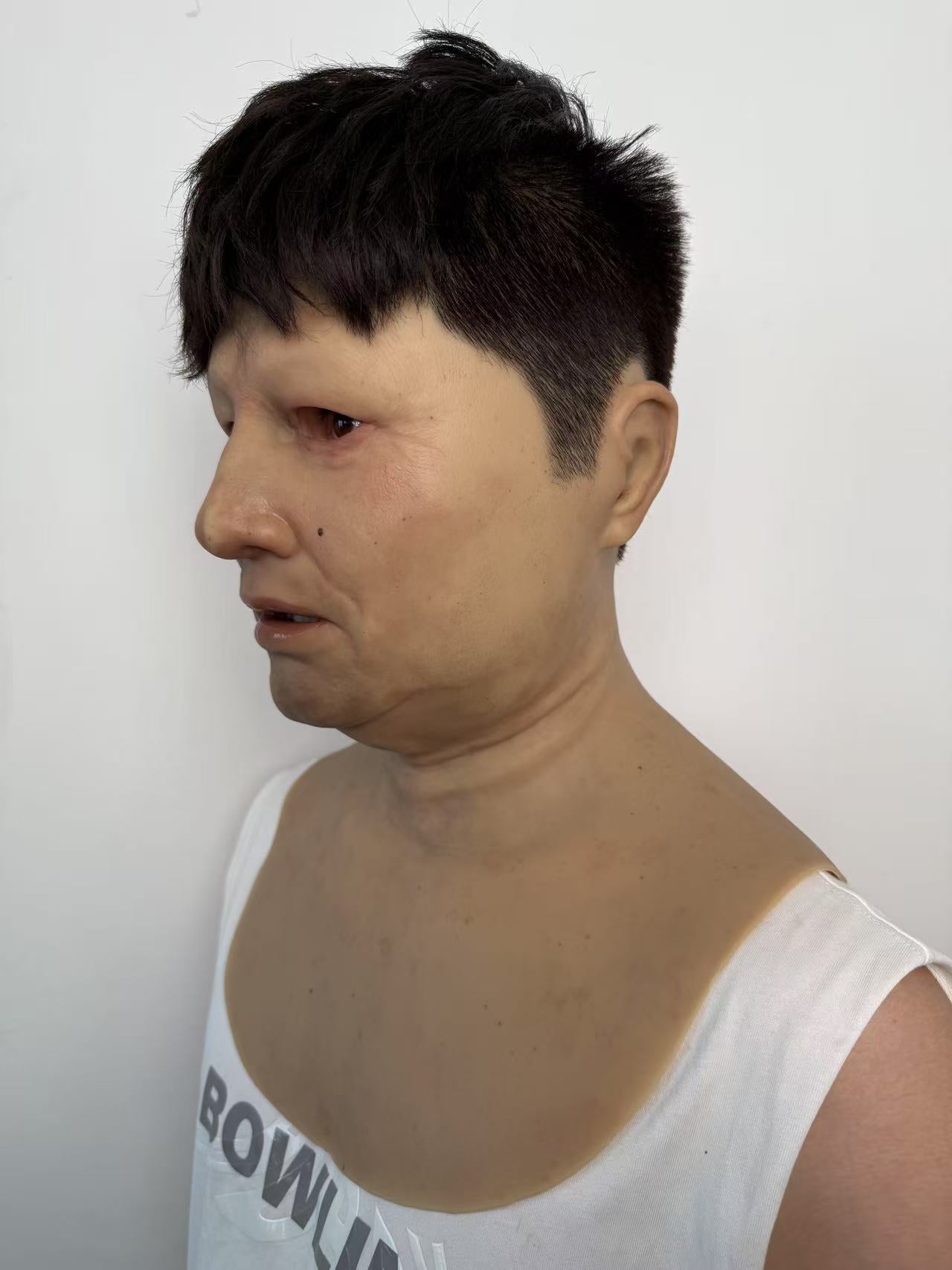 Ultra Realistic Silicone Mask with Hair – Natural Middle-Aged Human Disguise Mask for Film & Social Experiments