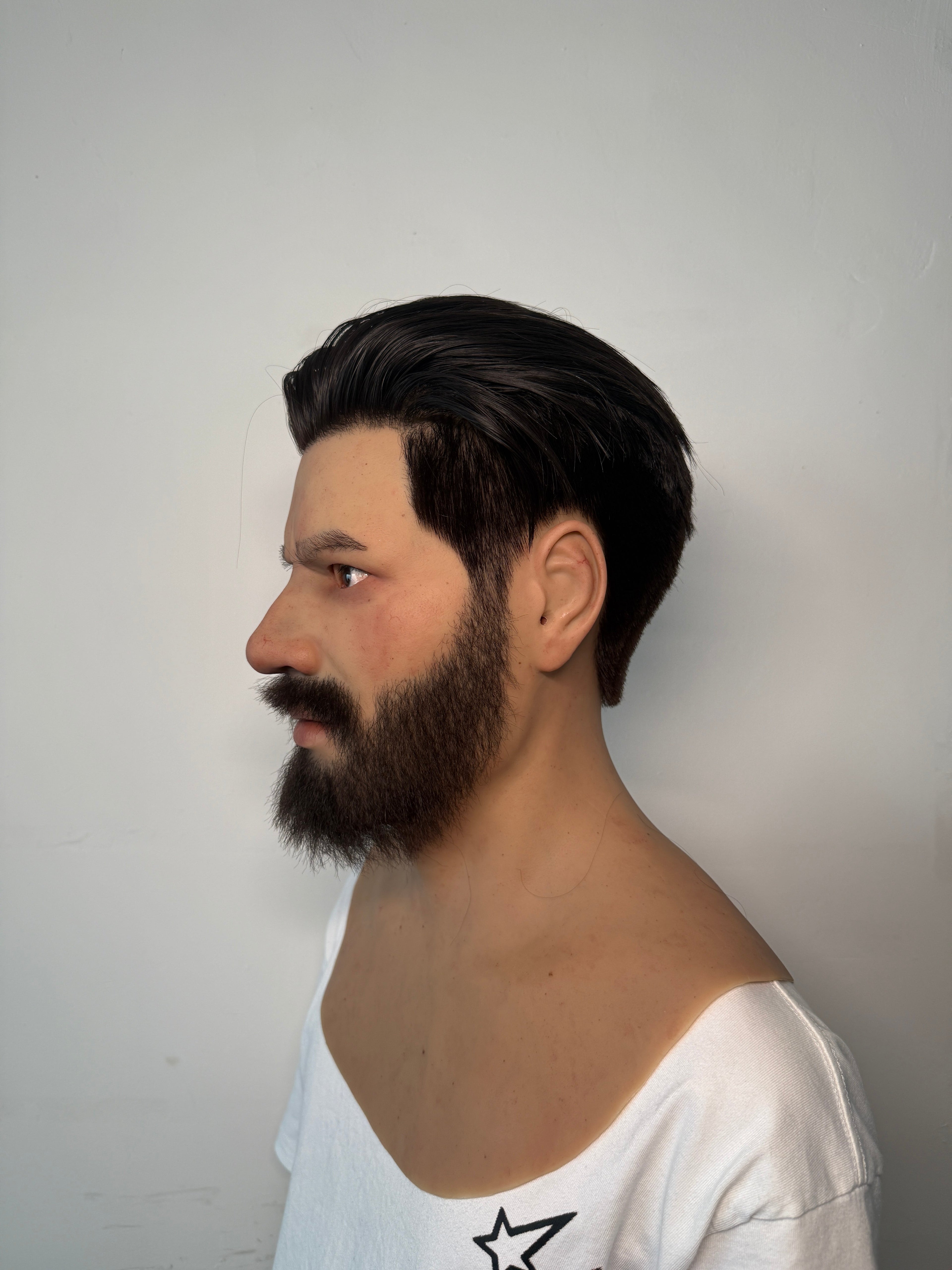 Ultra Realistic Bearded Male Silicone Mask – Full Head Human Disguise Mask with Hair for Film, Cosplay & Real-Life Transformation