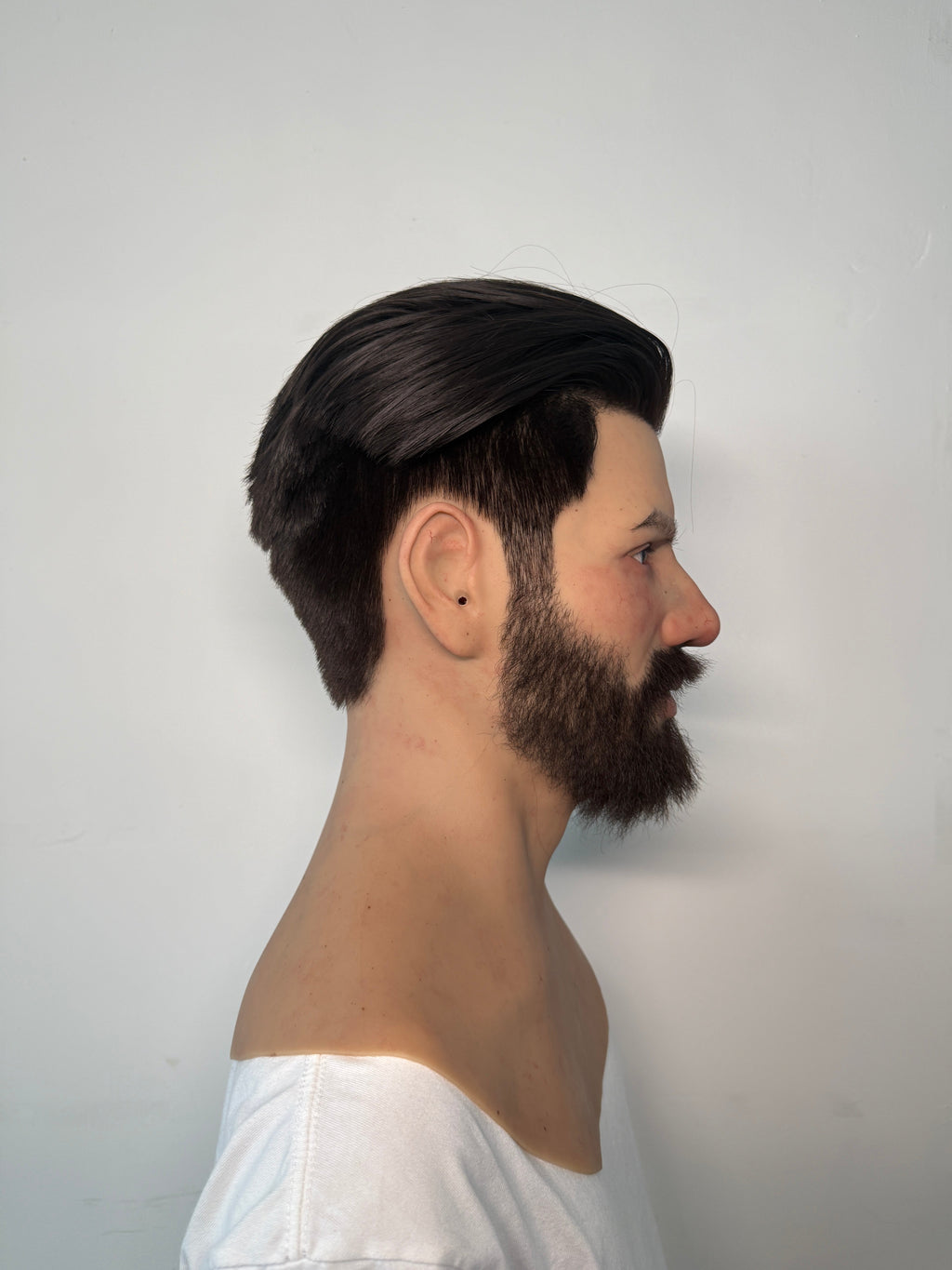Ultra Realistic Bearded Male Silicone Mask – Full Head Human Disguise Mask with Hair for Film, Cosplay & Real-Life Transformation