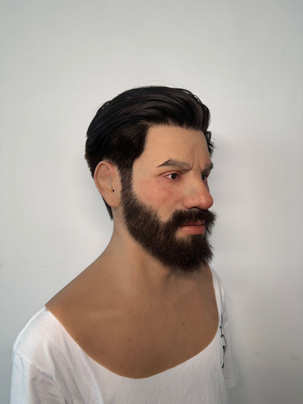 Ultra Realistic Bearded Male Silicone Mask – Full Head Human Disguise Mask with Hair for Film, Cosplay & Real-Life Transformation