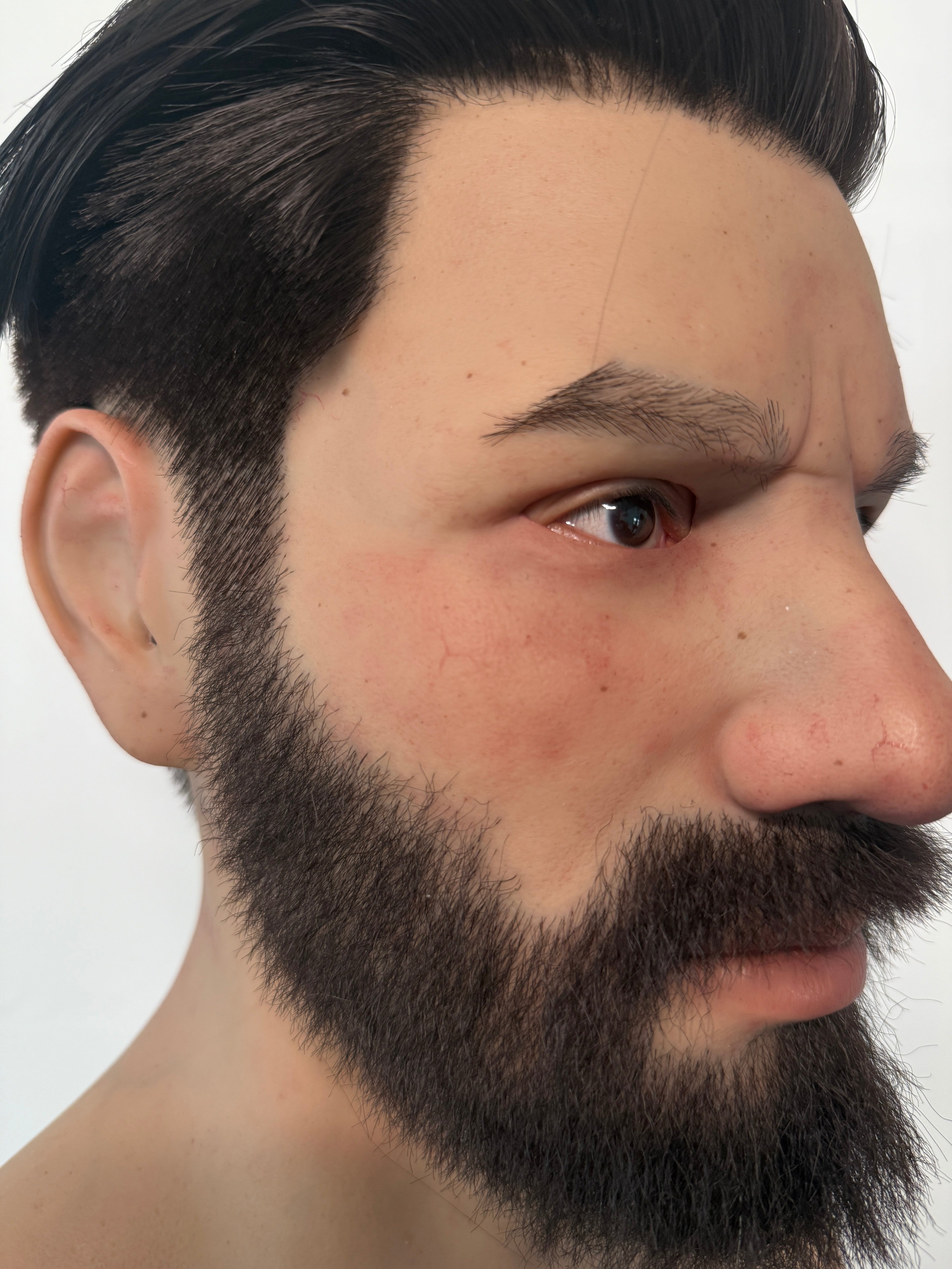Ultra Realistic Bearded Male Silicone Mask – Full Head Human Disguise Mask with Hair for Film, Cosplay & Real-Life Transformation