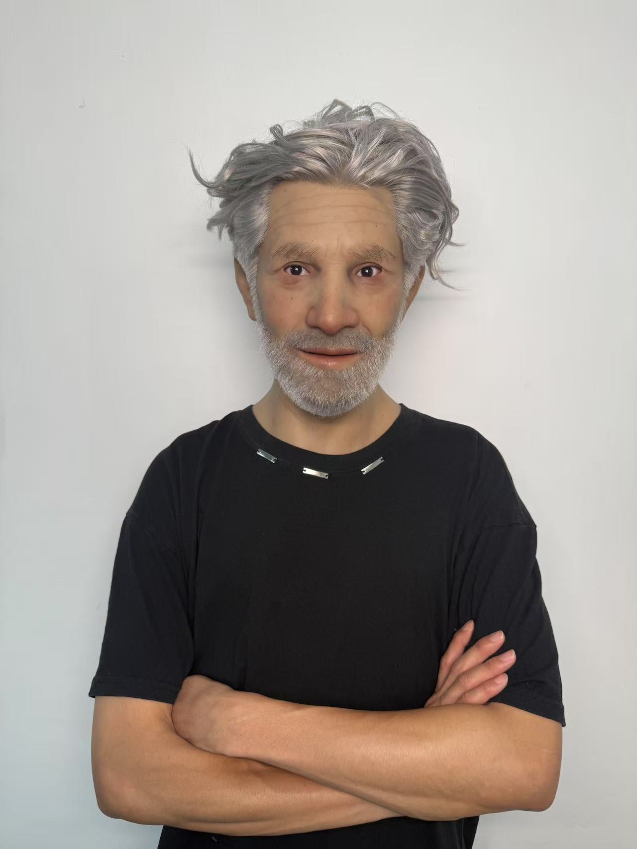 Ultra Realistic Old Man Silicone Mask Full Head – Hyper Real Elderly Male Mask with White Hair & Beard for Cosplay & Film