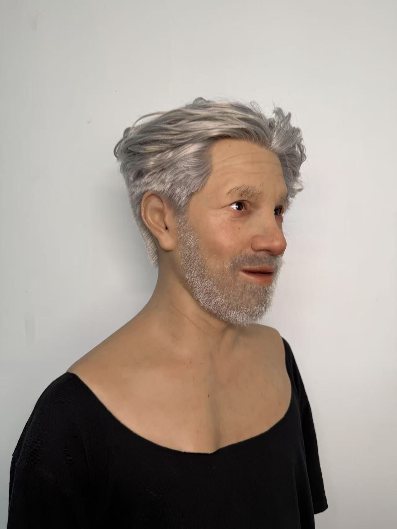 Ultra Realistic Old Man Silicone Mask Full Head – Hyper Real Elderly Male Mask with White Hair & Beard for Cosplay & Film