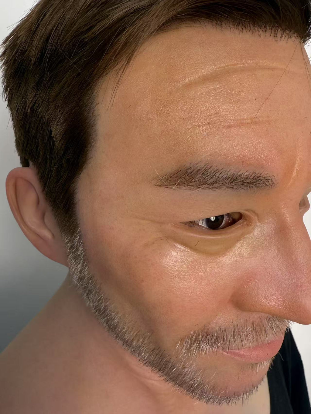 Ultra Realistic Middle-Aged Male Silicone Full Head Mask – Natural Smiling Man Mask for Disguise, Cosplay & Film