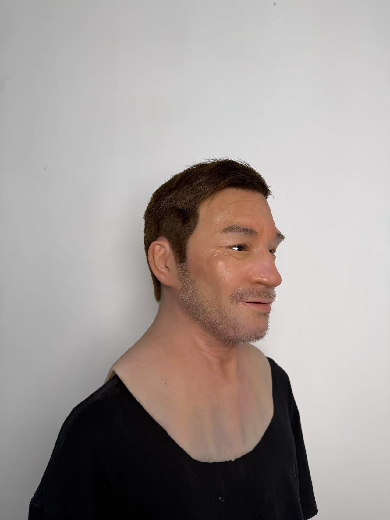 Ultra Realistic Middle-Aged Male Silicone Full Head Mask – Natural Smiling Man Mask for Disguise, Cosplay & Film