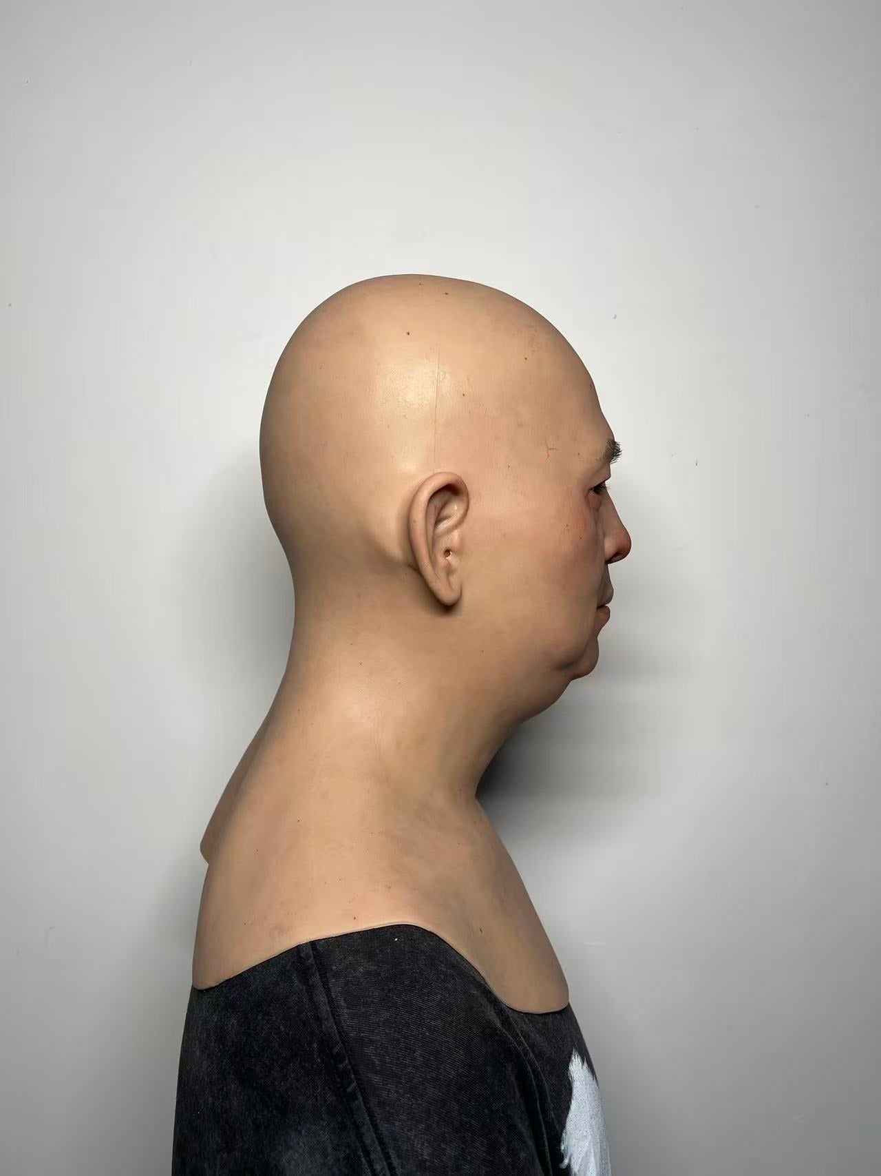 Ultra Realistic Bald Asian Male Silicone Mask – Full Head Human Face Mask for Disguise, Film & Everyday Identity Transformation