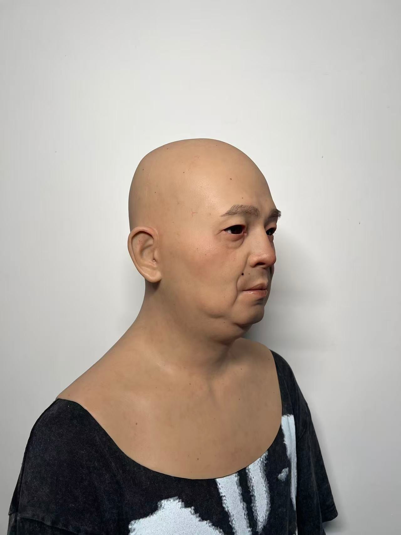 Ultra Realistic Bald Asian Male Silicone Mask – Full Head Human Face Mask for Disguise, Film & Everyday Identity Transformation