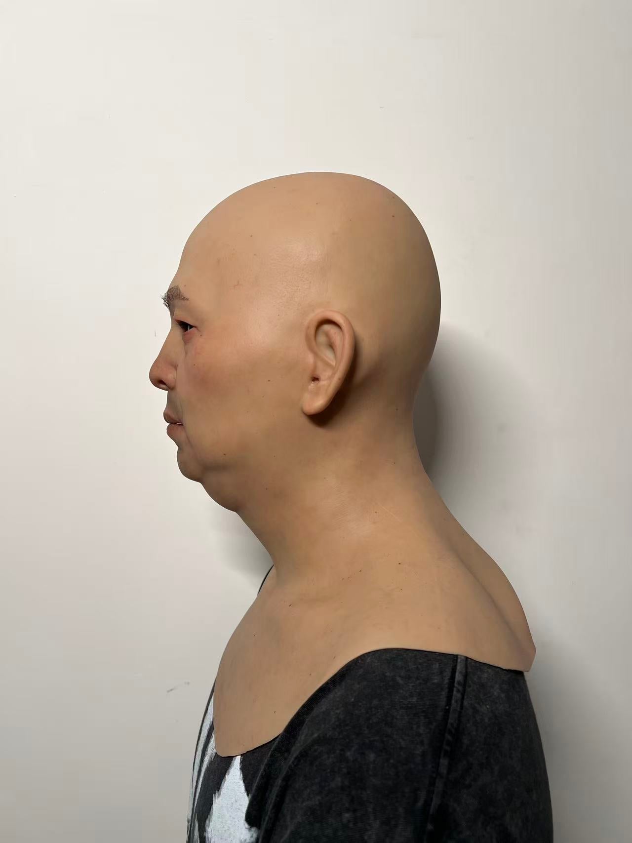 Ultra Realistic Bald Asian Male Silicone Mask – Full Head Human Face Mask for Disguise, Film & Everyday Identity Transformation